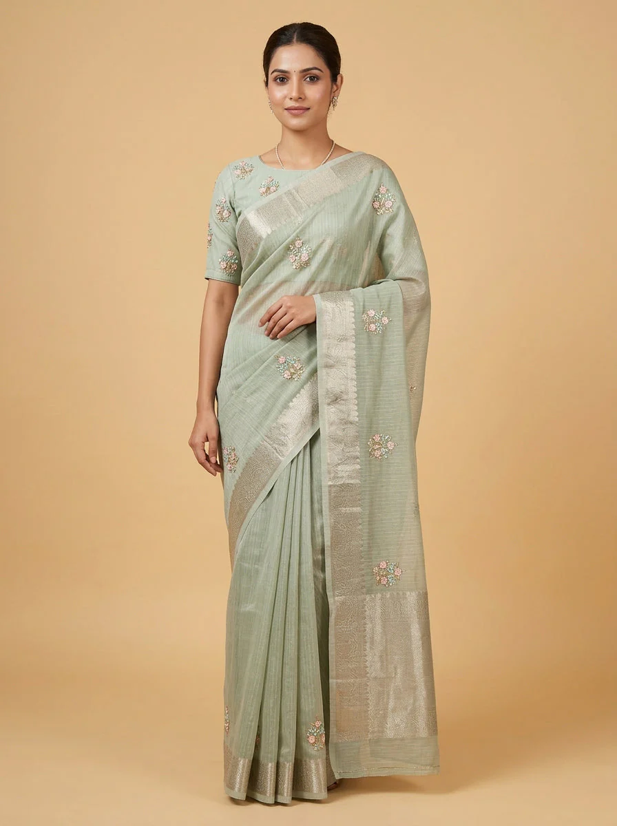 Lagoon Sea Green Flowing Elegance Saree