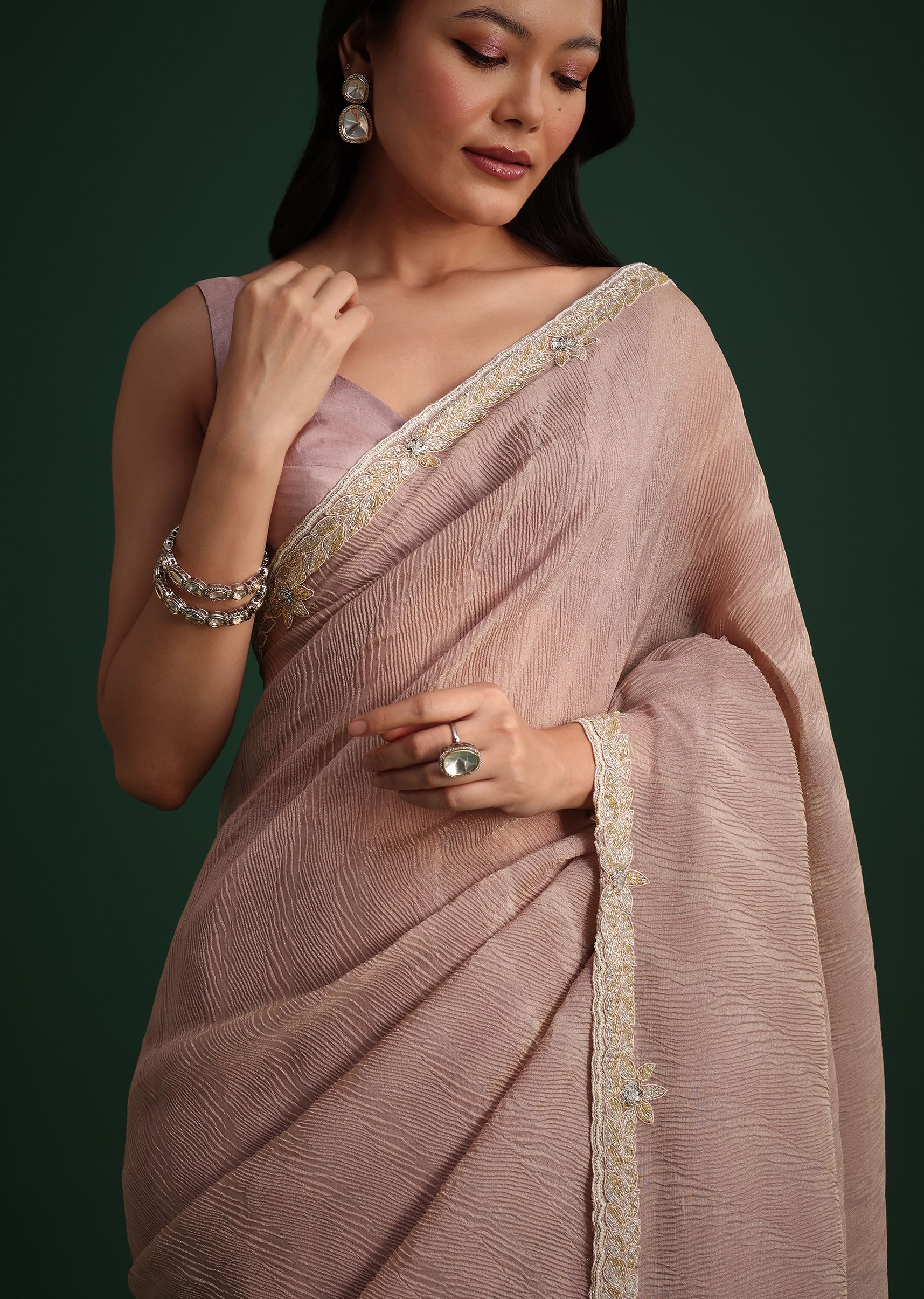 Lavendar Crushed Tissue With Cutdana Embroidered Border - Image 2