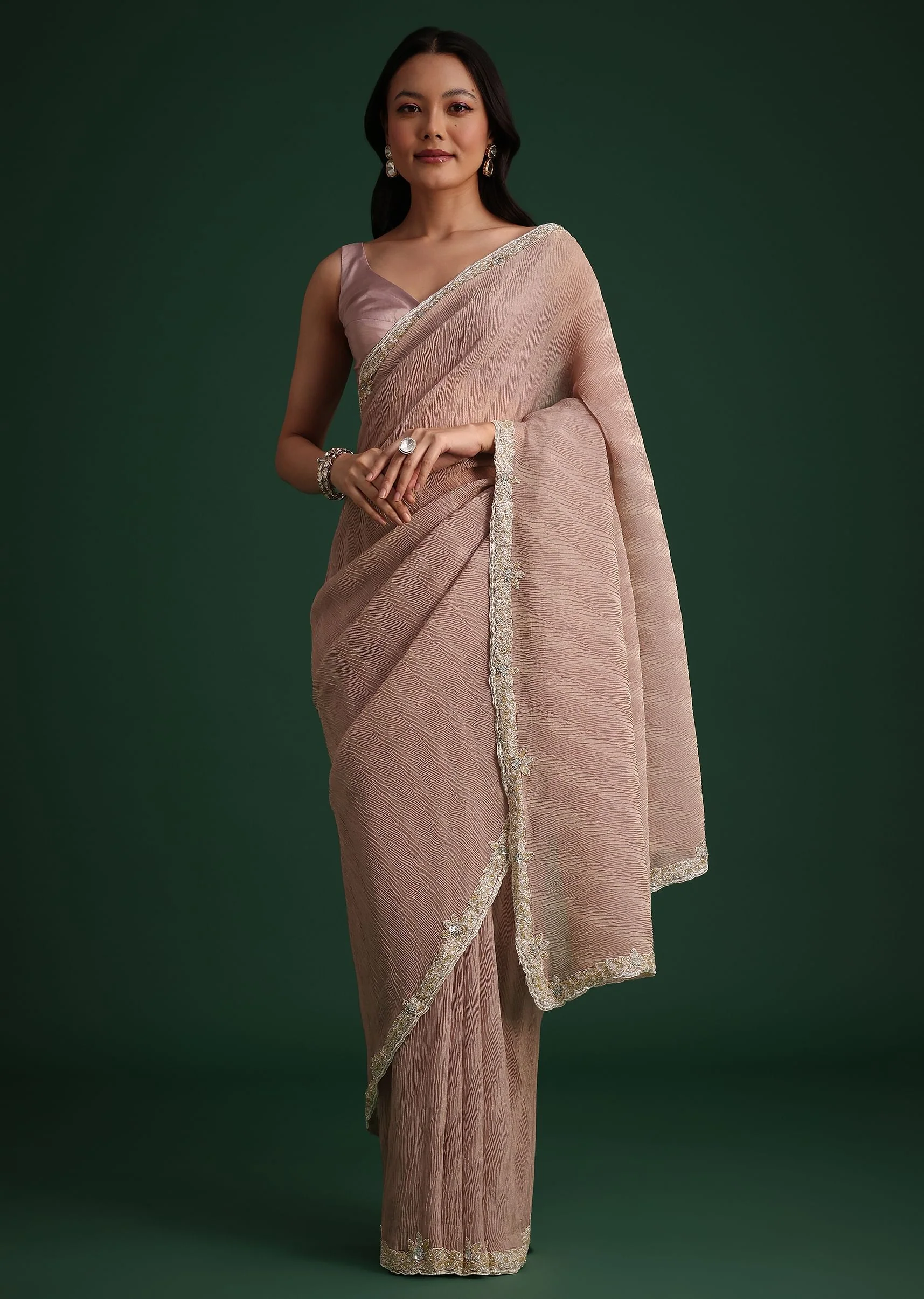 Lavendar Crushed Tissue With Cutdana Embroidered Border - Image 3