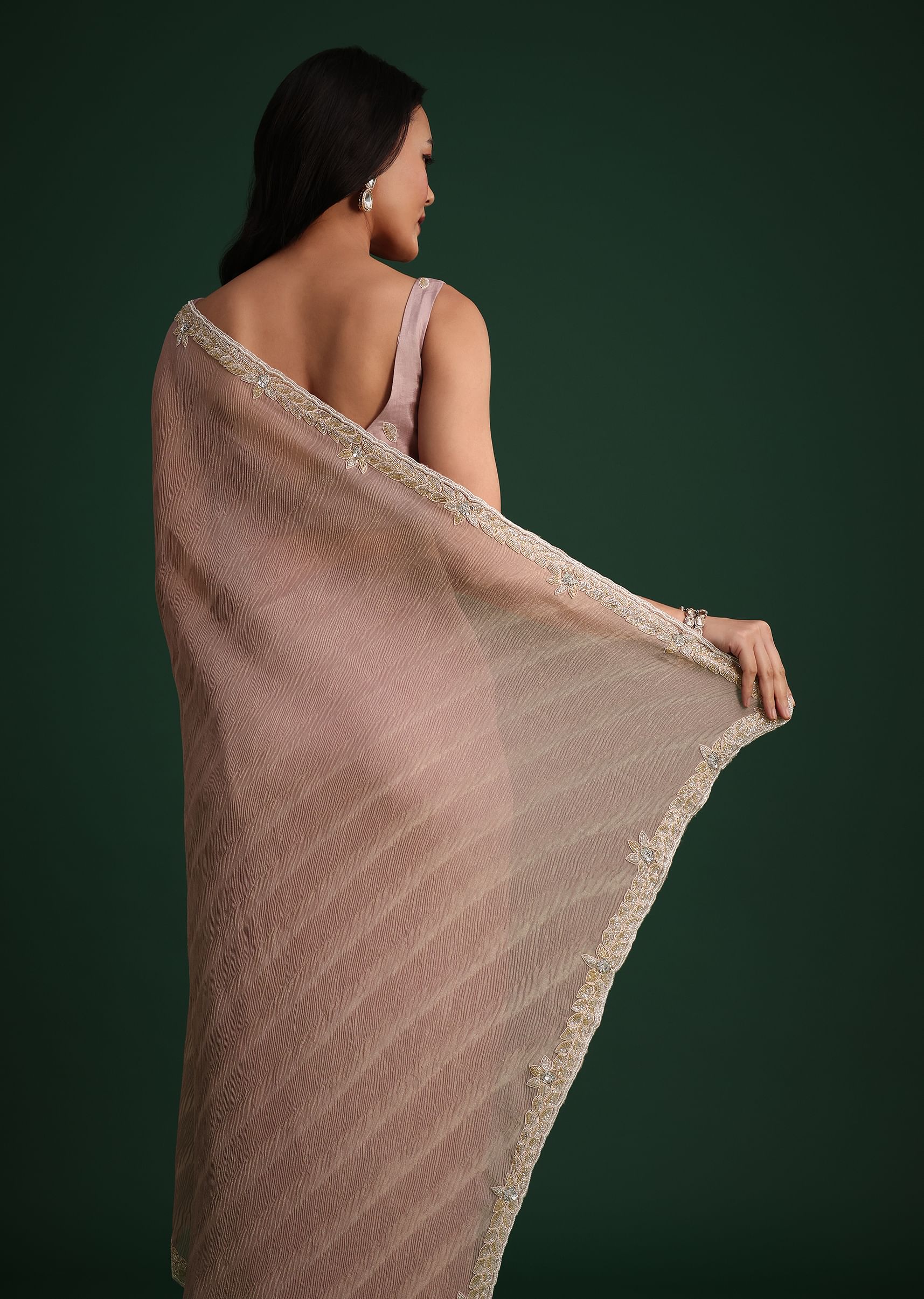 Lavendar Crushed Tissue With Cutdana Embroidered Border - Image 4