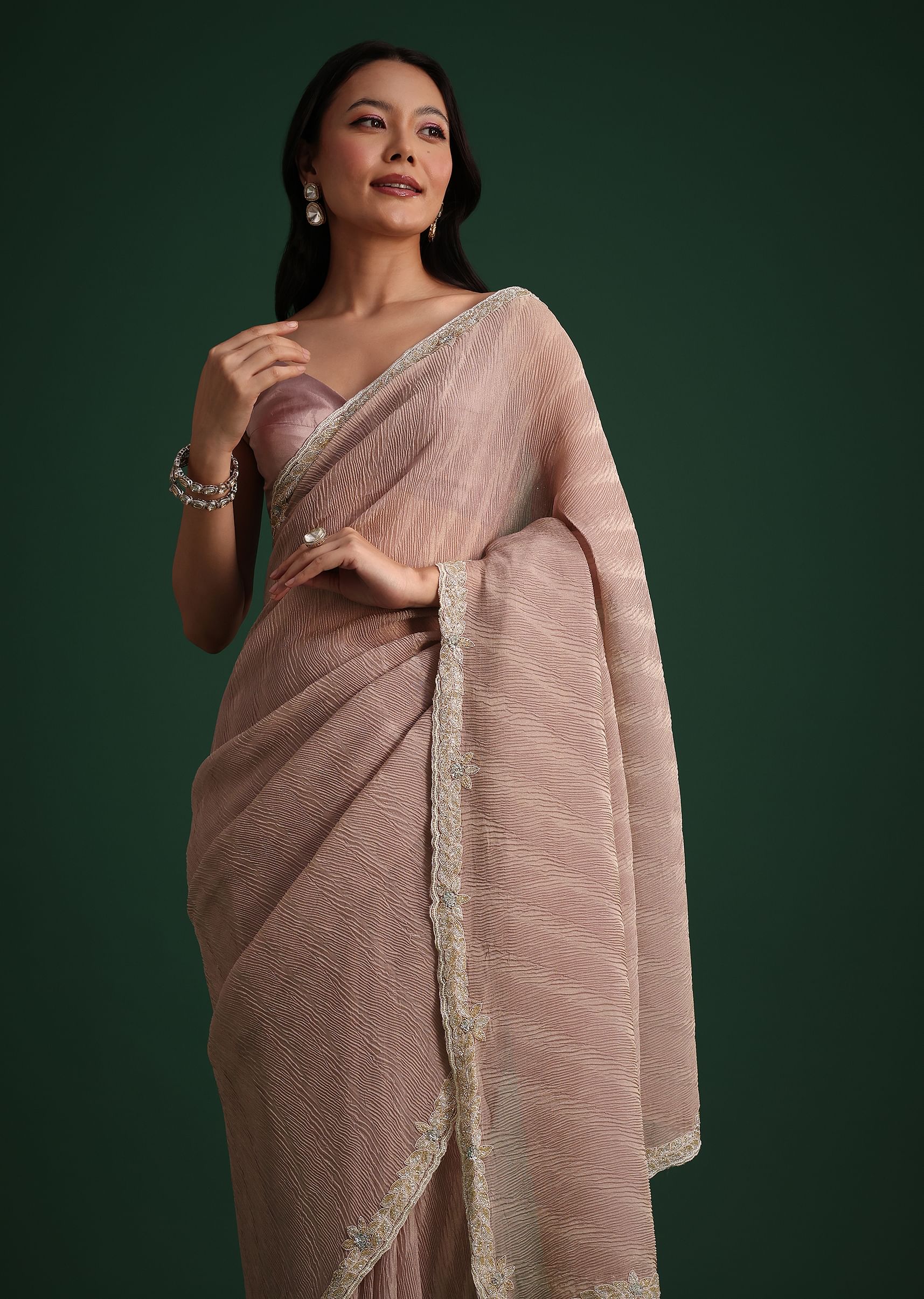Lavendar Crushed Tissue With Cutdana Embroidered Border - Image 5