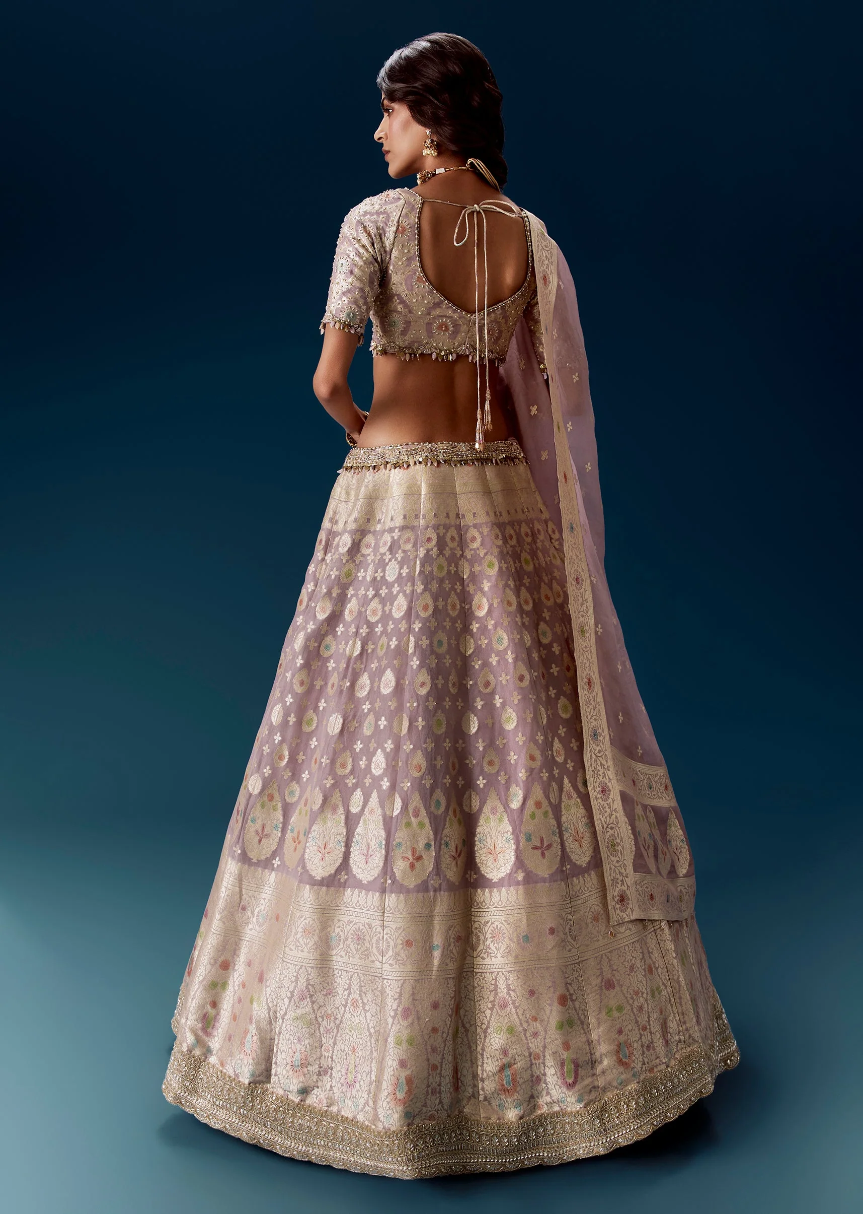 Lavender Banarasi Bridal Lehengas With Embroidered Blouse And Dupatta - Image 2