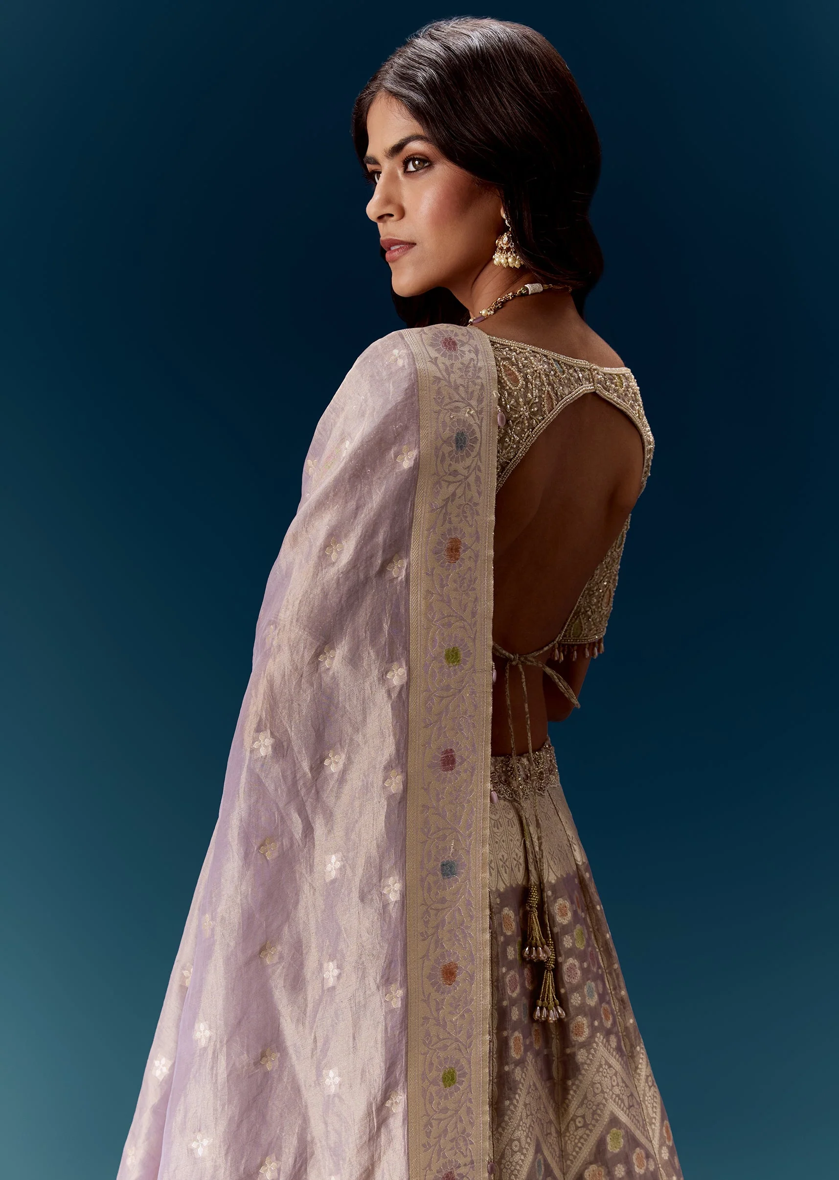 Lavender Banarasi Embroidered Bridal Lehenga With Dupatta - Image 6