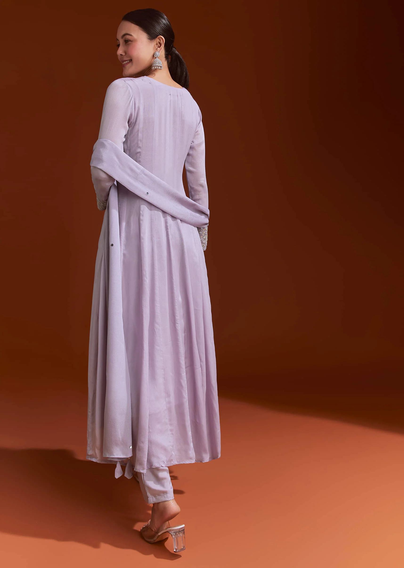 Lavender Chinon Anarkali Suit With Beads And Stone Work - Image 5