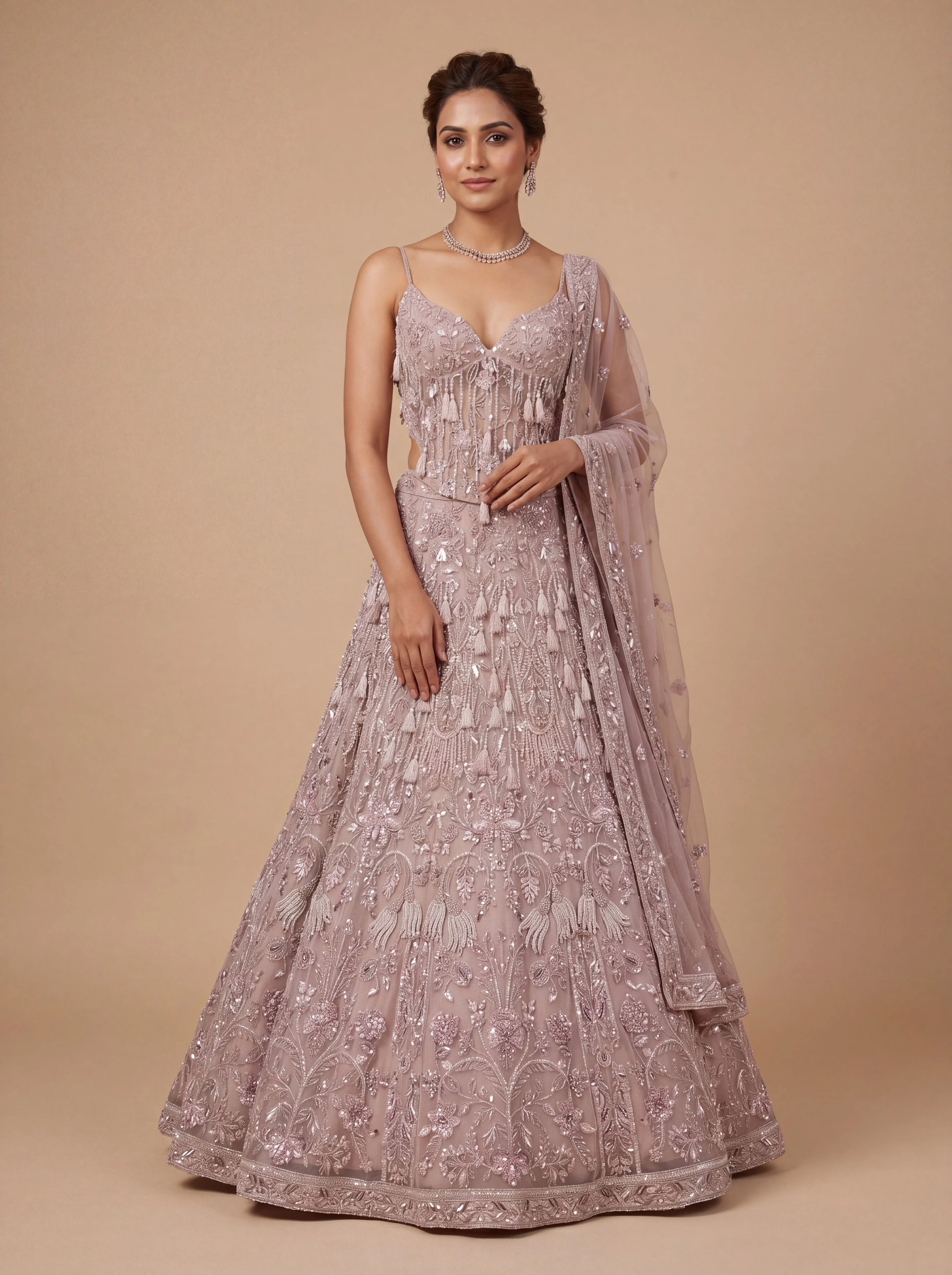 Lavender Contemporary Bridal Lehenga With Floral Embroidery  Mermaid Fit