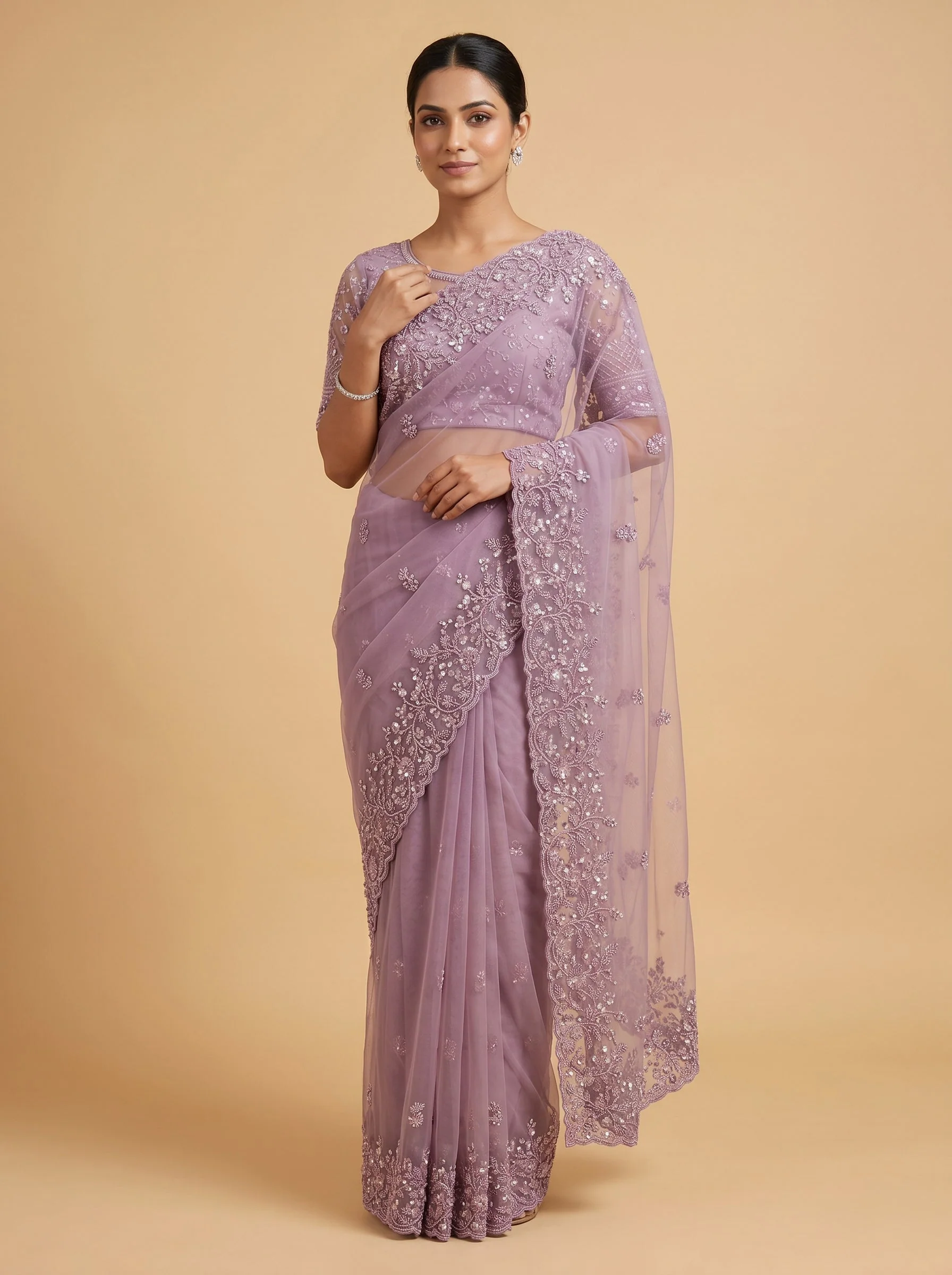 Lavender Dreamy Glow Embroidered Saree