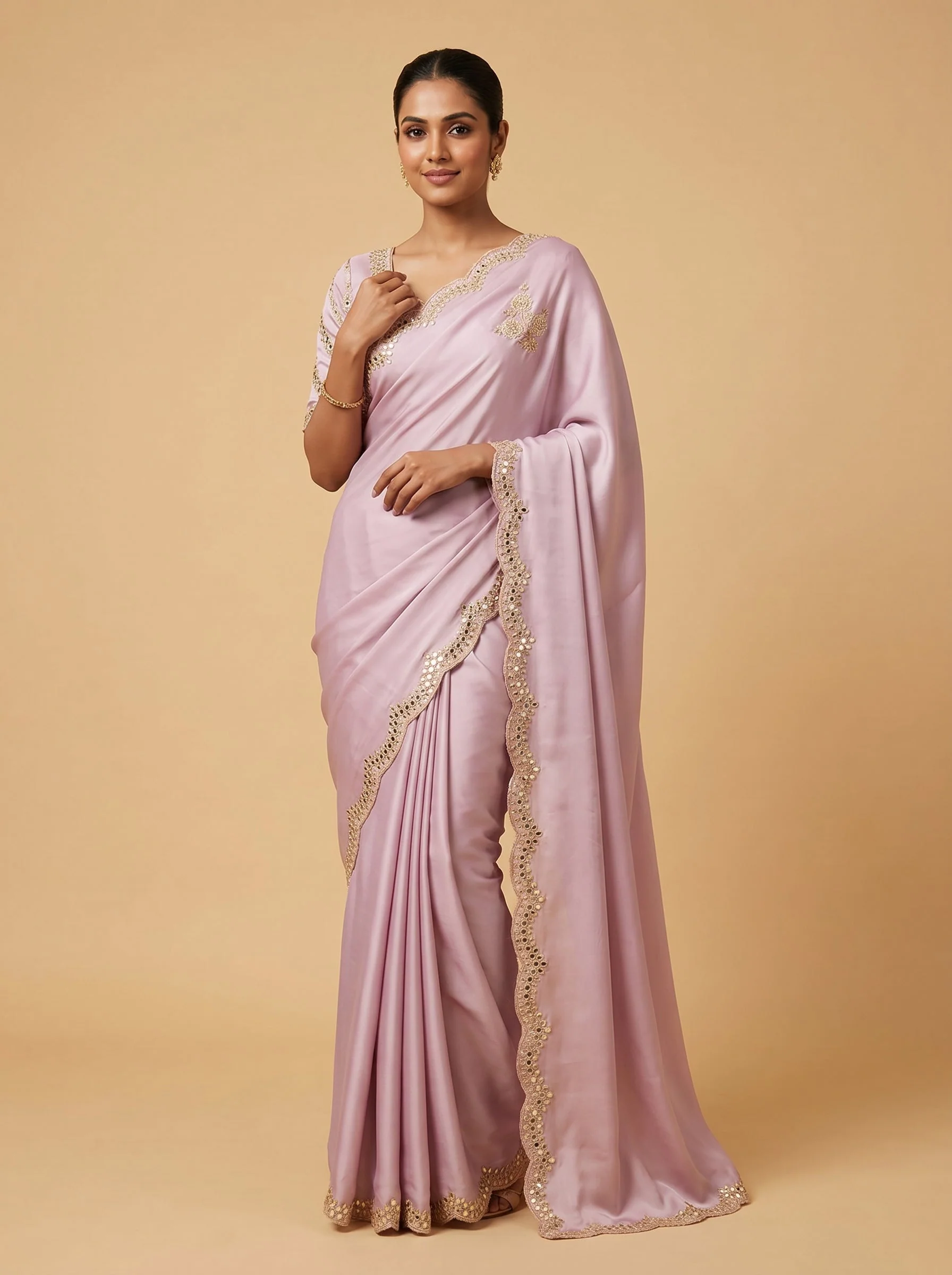 Lavender Elegance Embroidered Saree