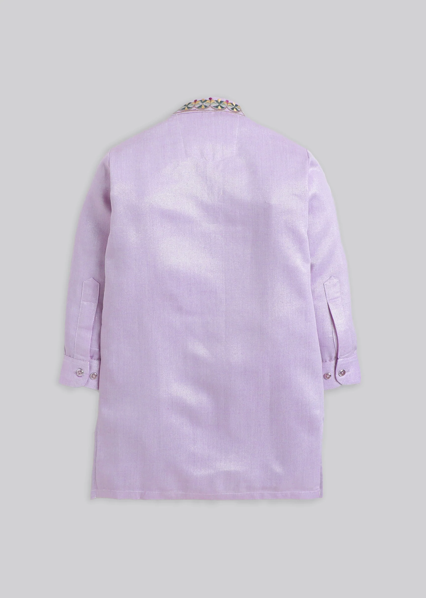Lavender Embroidered Kurta Set For Boys - Image 3