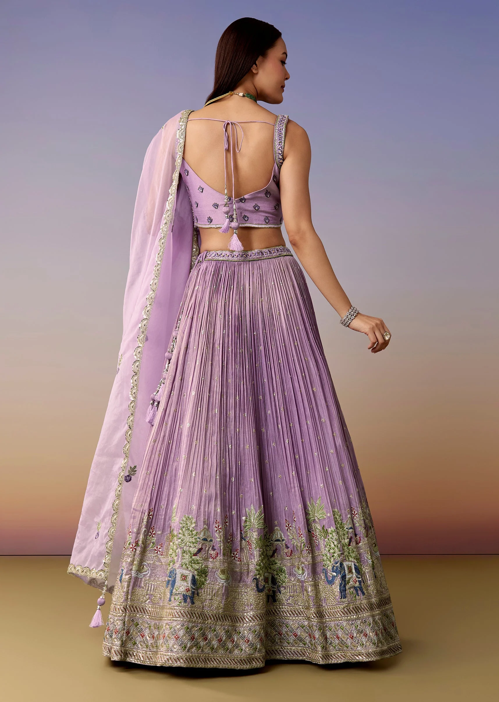 Lavender Embroidered Tissue Bridesmaid Lehenga Set - Image 2