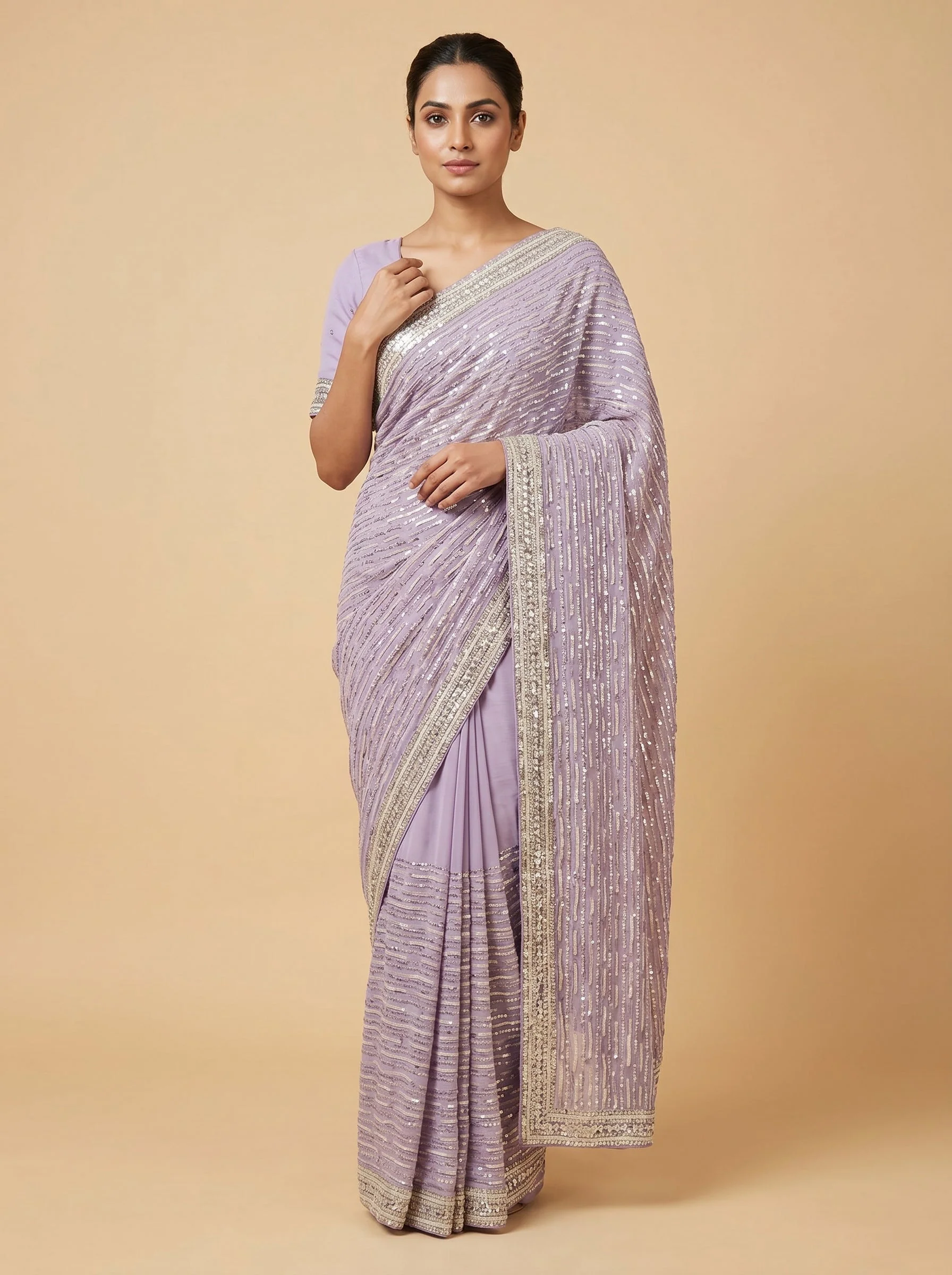 Lavender Frost Bloom Embroidered Saree
