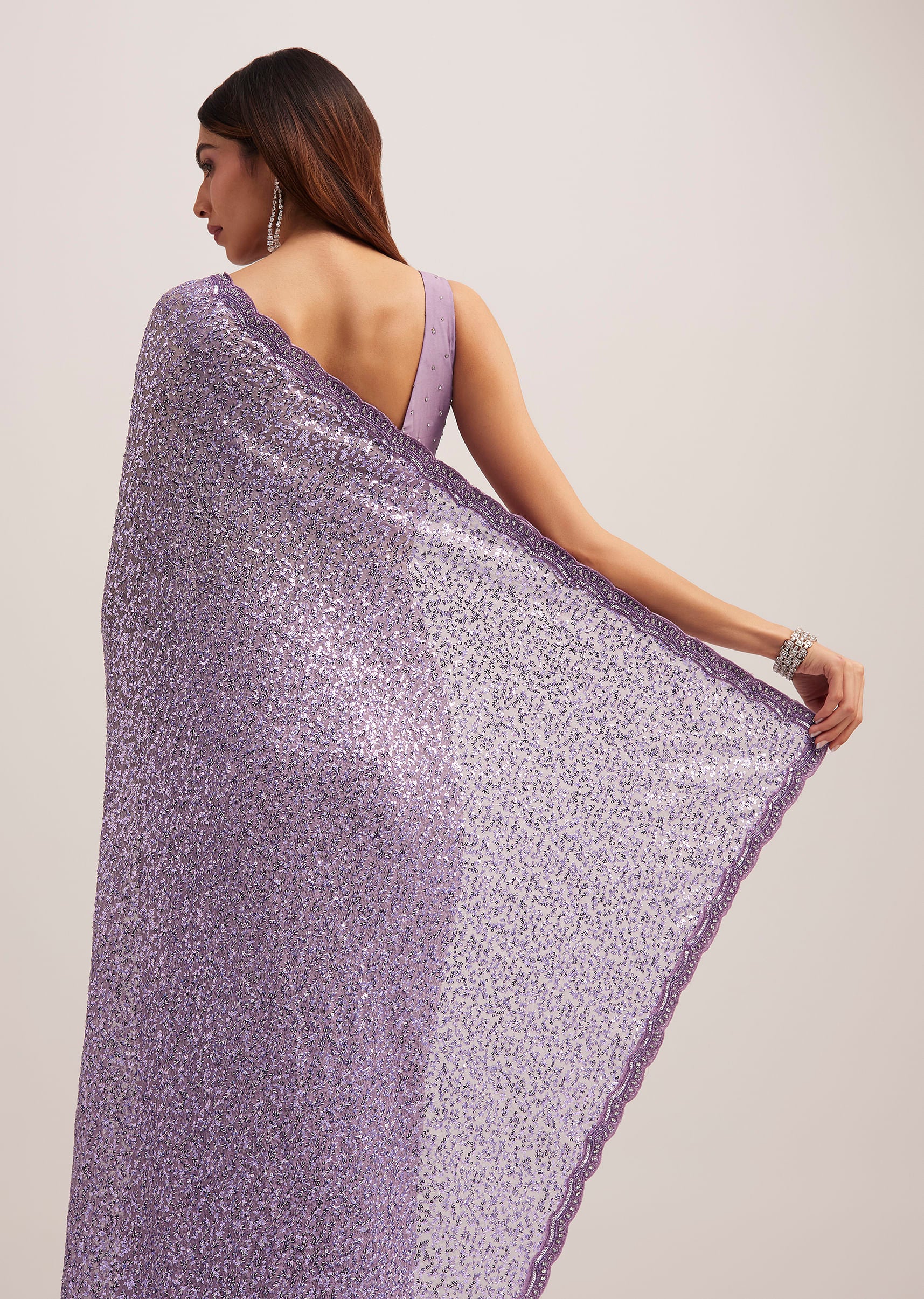 Lavender Half And Half Sequins Saree - Image 6