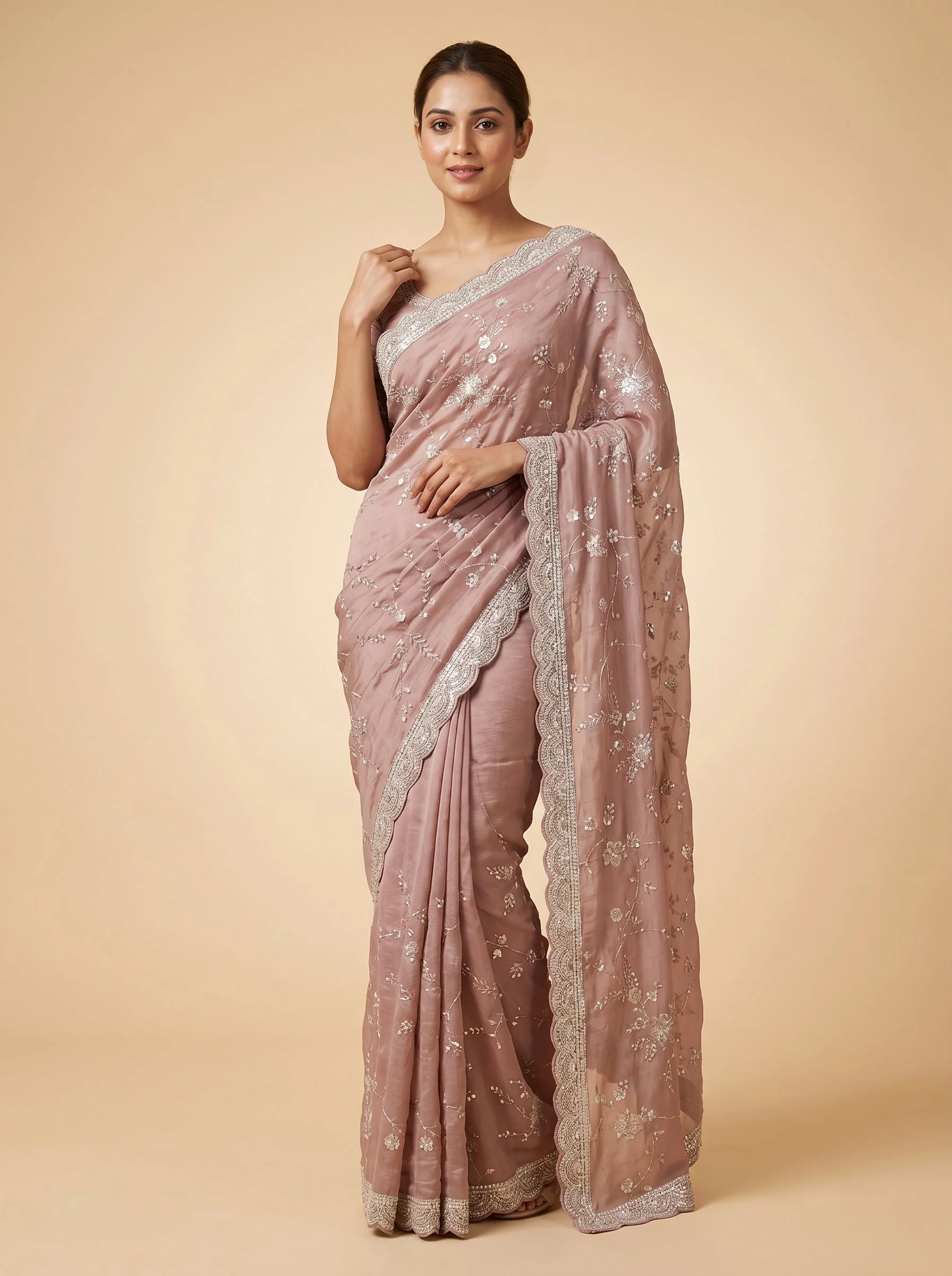 Lavender Light Embroidered Saree