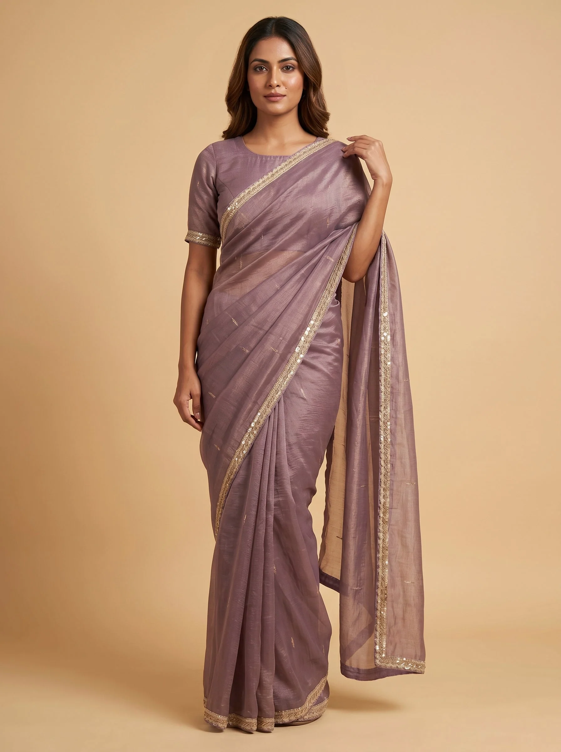Lavender Mist Bloom Embroidered Saree