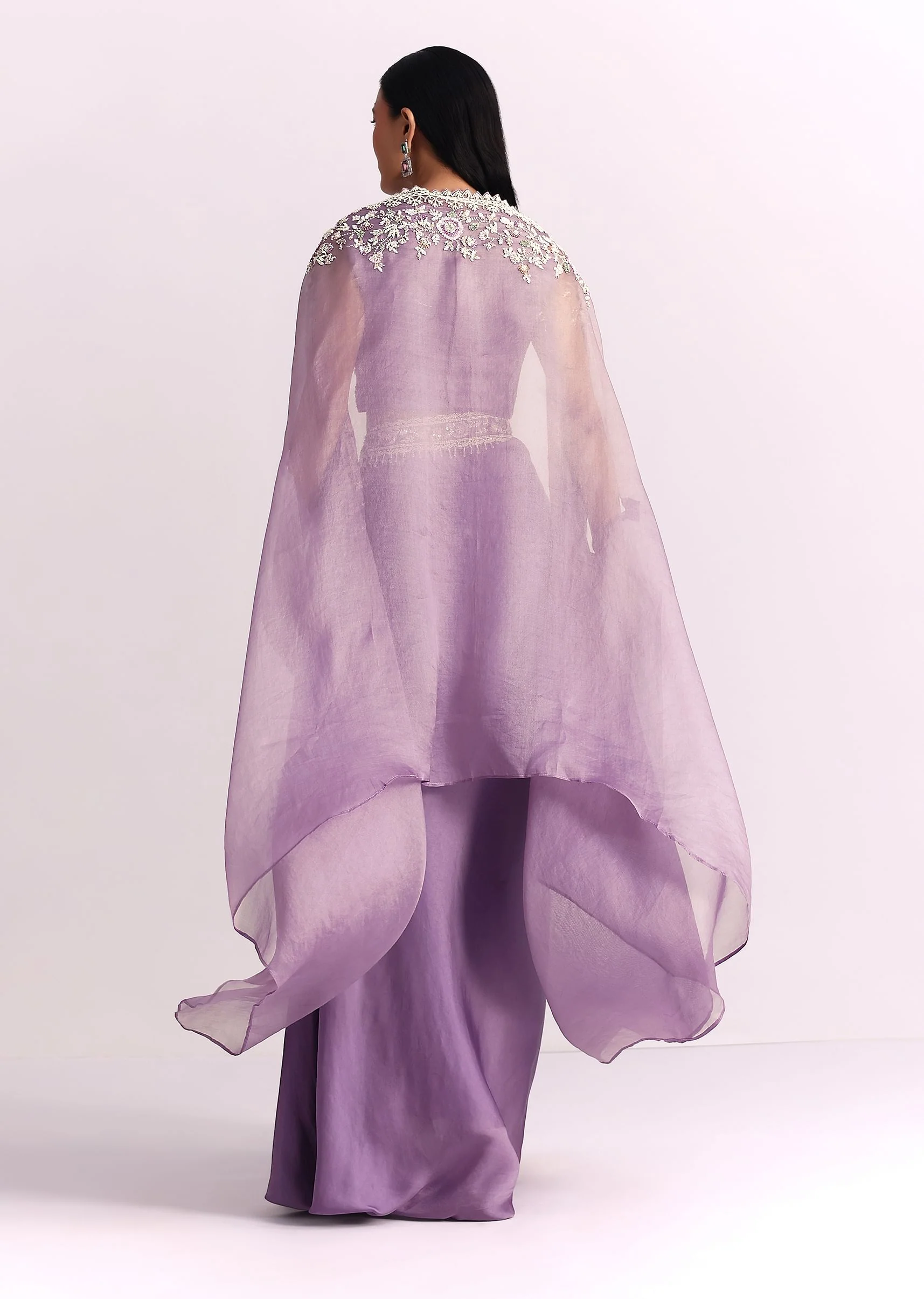 Lavender Moti Work Crop Top Suit Embroidered Jacket - Image 5
