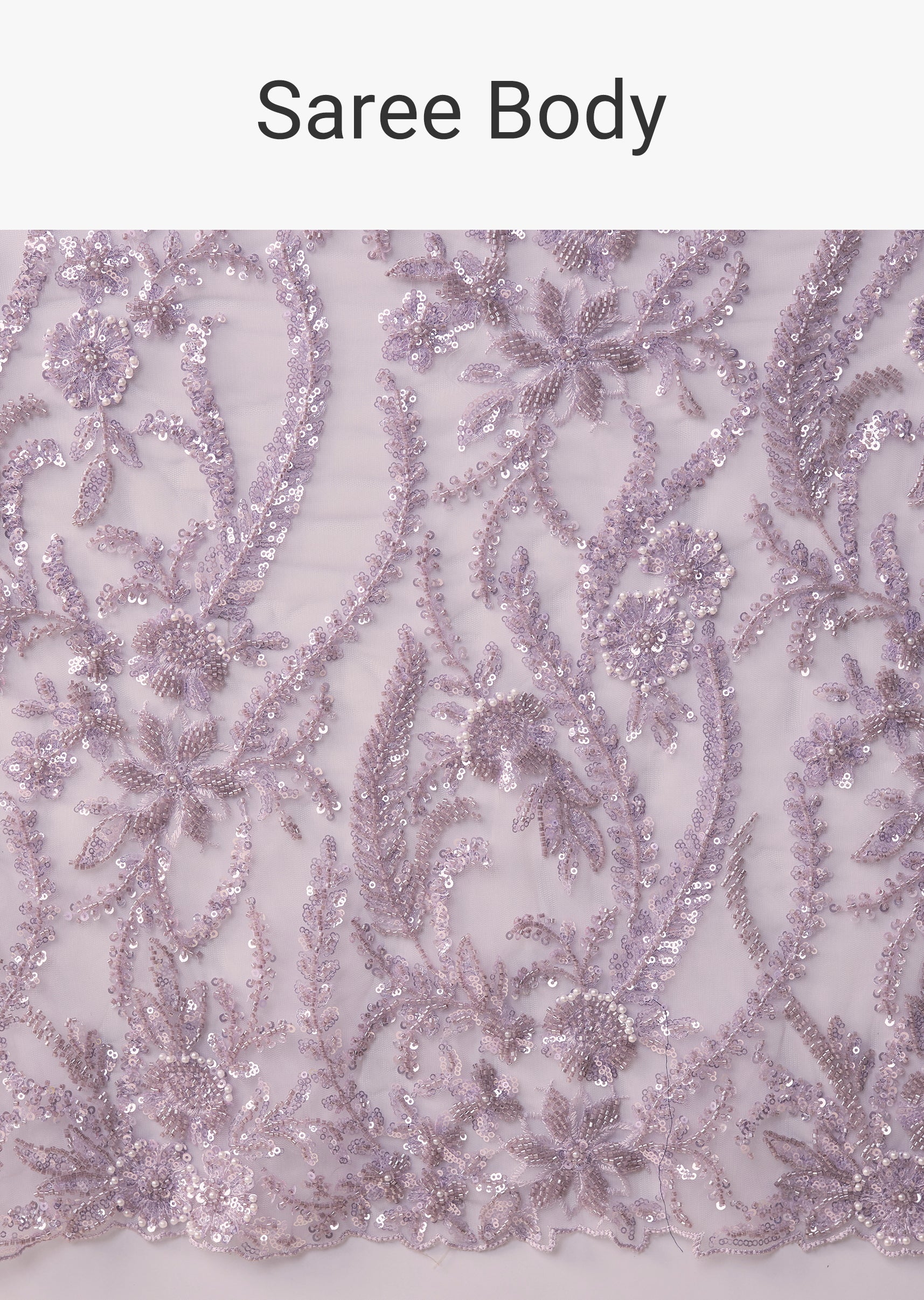 Lavender Net Floral Work Saree with Unstitched Blouse - Image 10