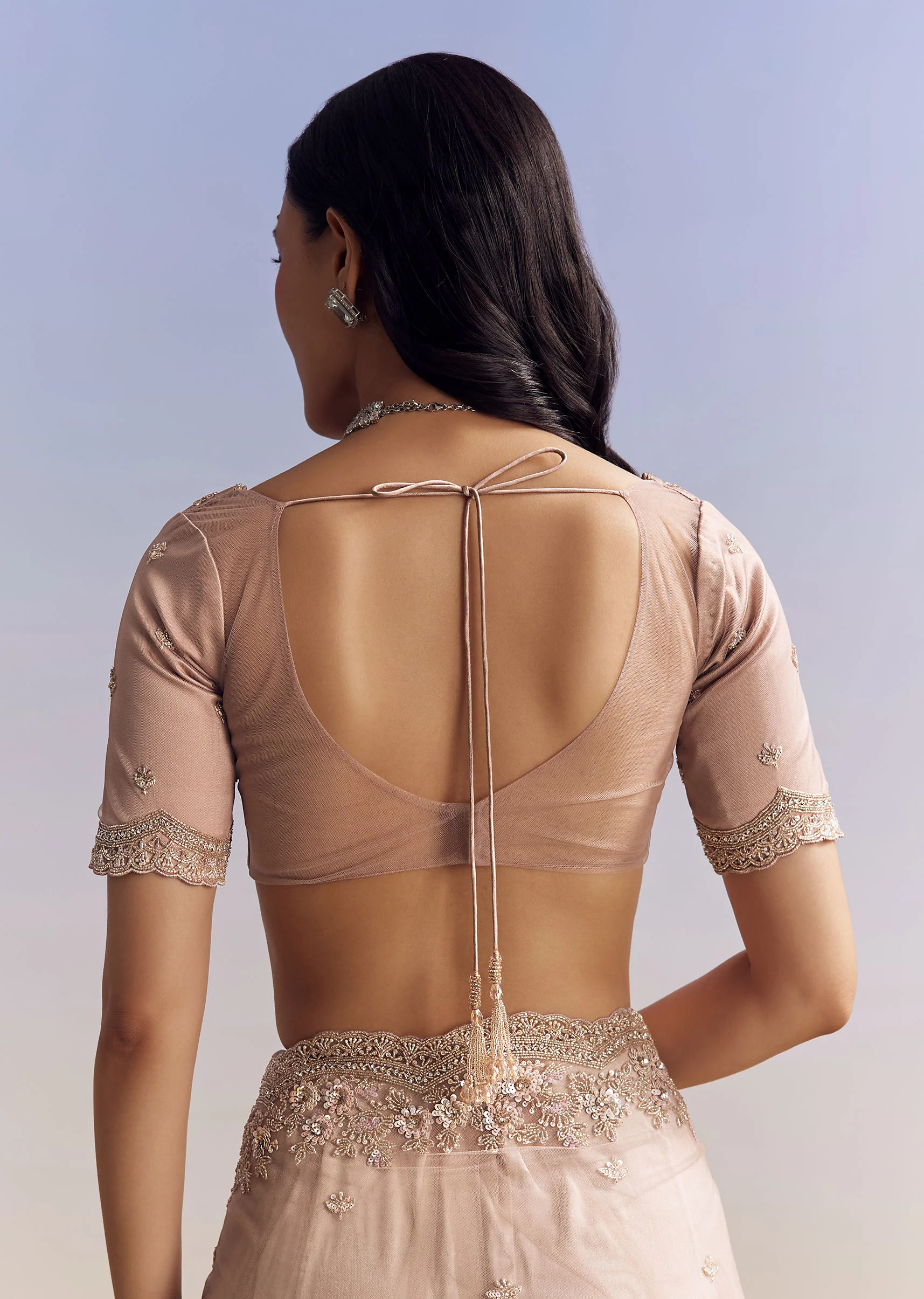 Lavender Net Saree With Scalloped Border - Image 7