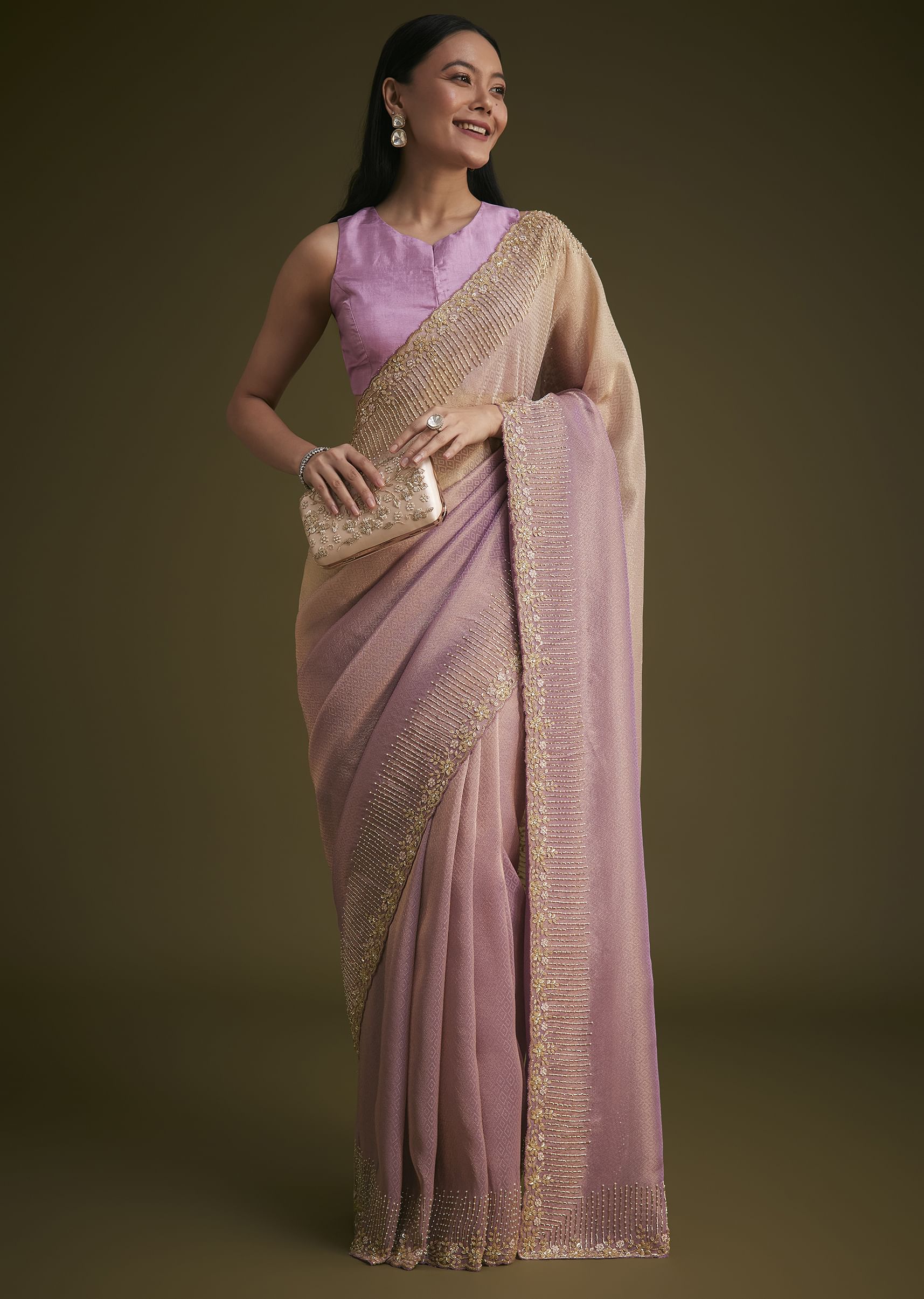 lavender Ombre Jacquard Saree - Image 2