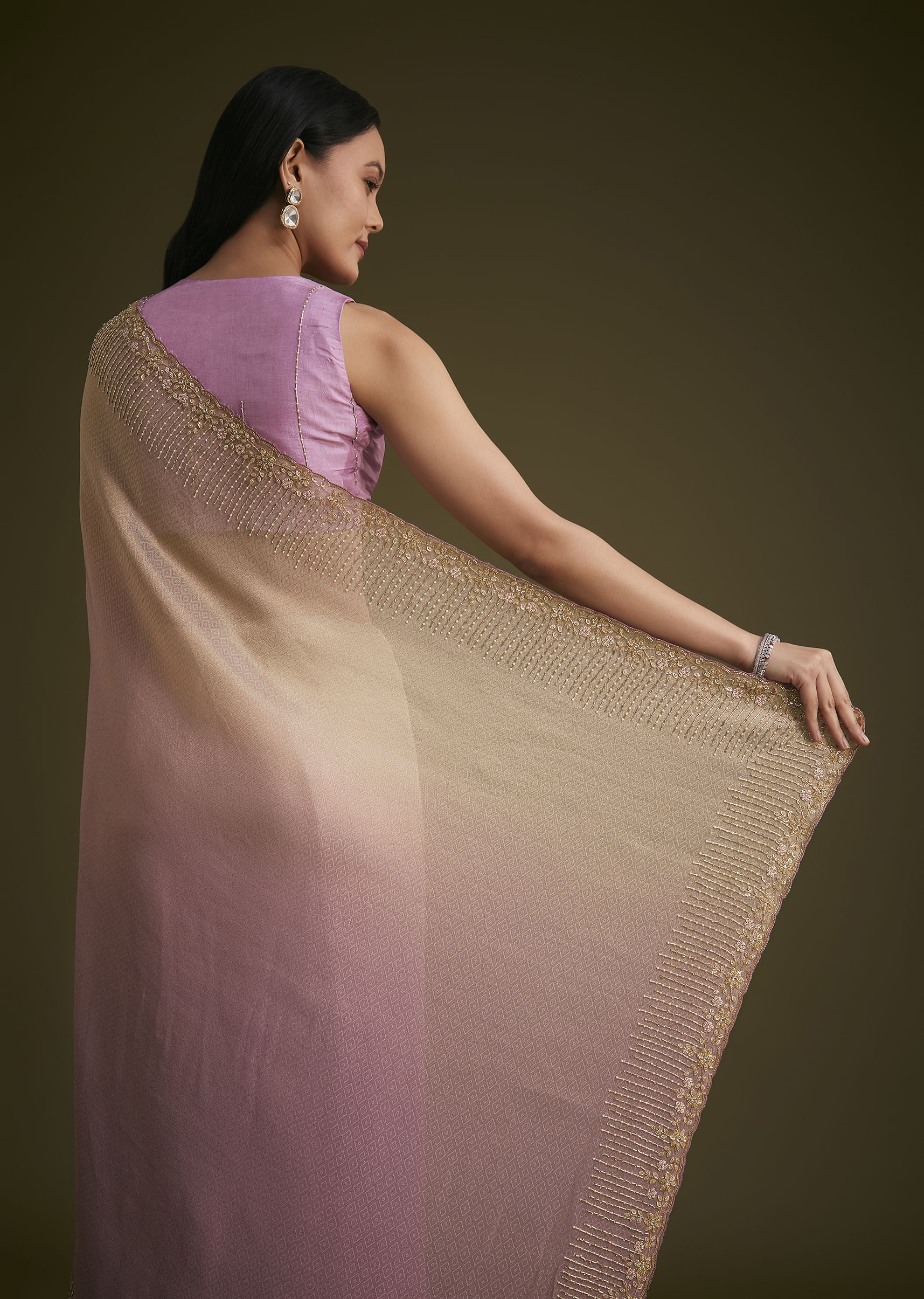 lavender Ombre Jacquard Saree - Image 6