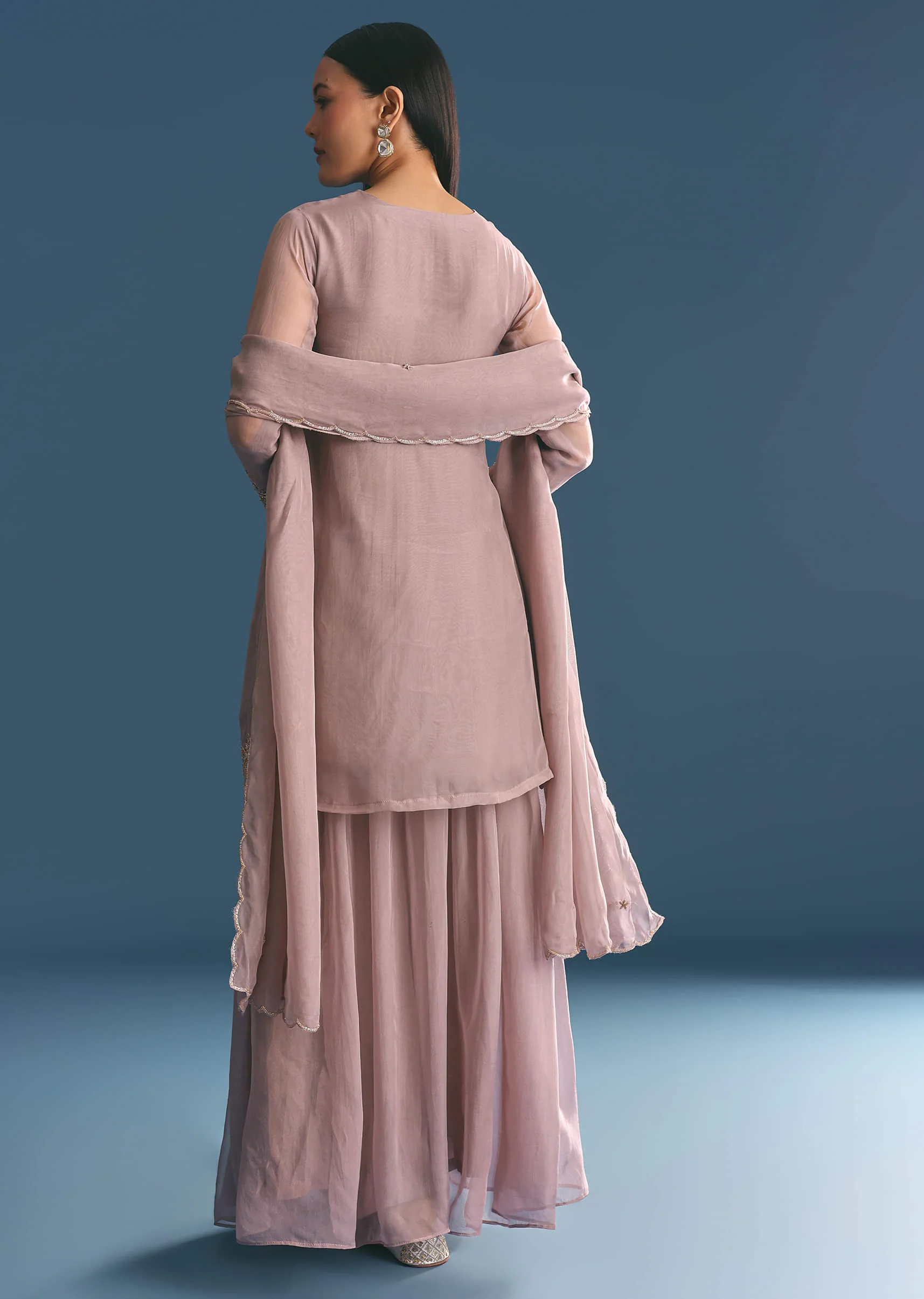 Lavender Organza Kurta Palazzo Suit With Zardosi Work - Image 5