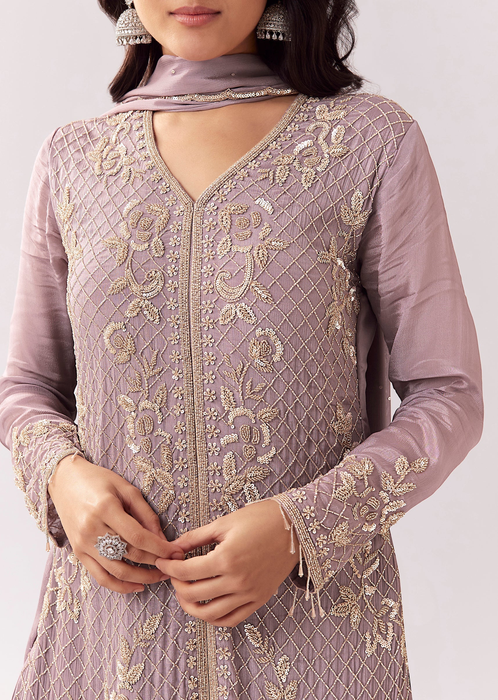 Lavender Palazzo Suit With Festive Embellishment - Image 2