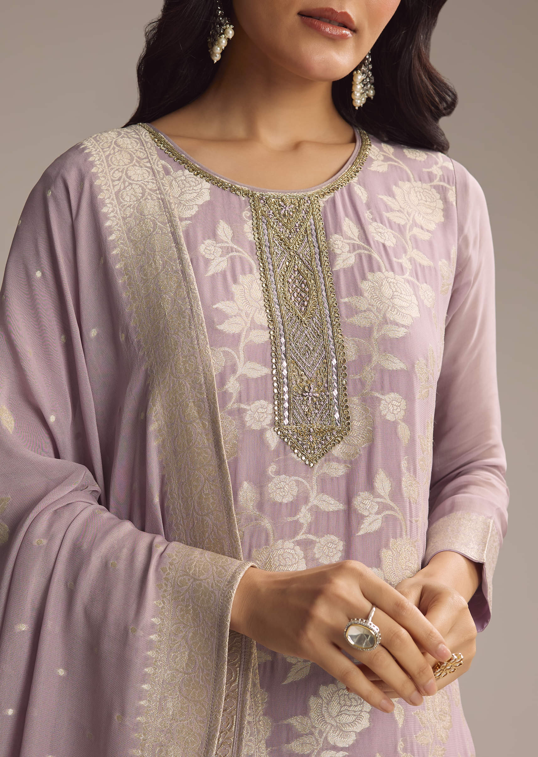 Lavender Purple Banarasi Georgette Palazzo Suit - Image 2