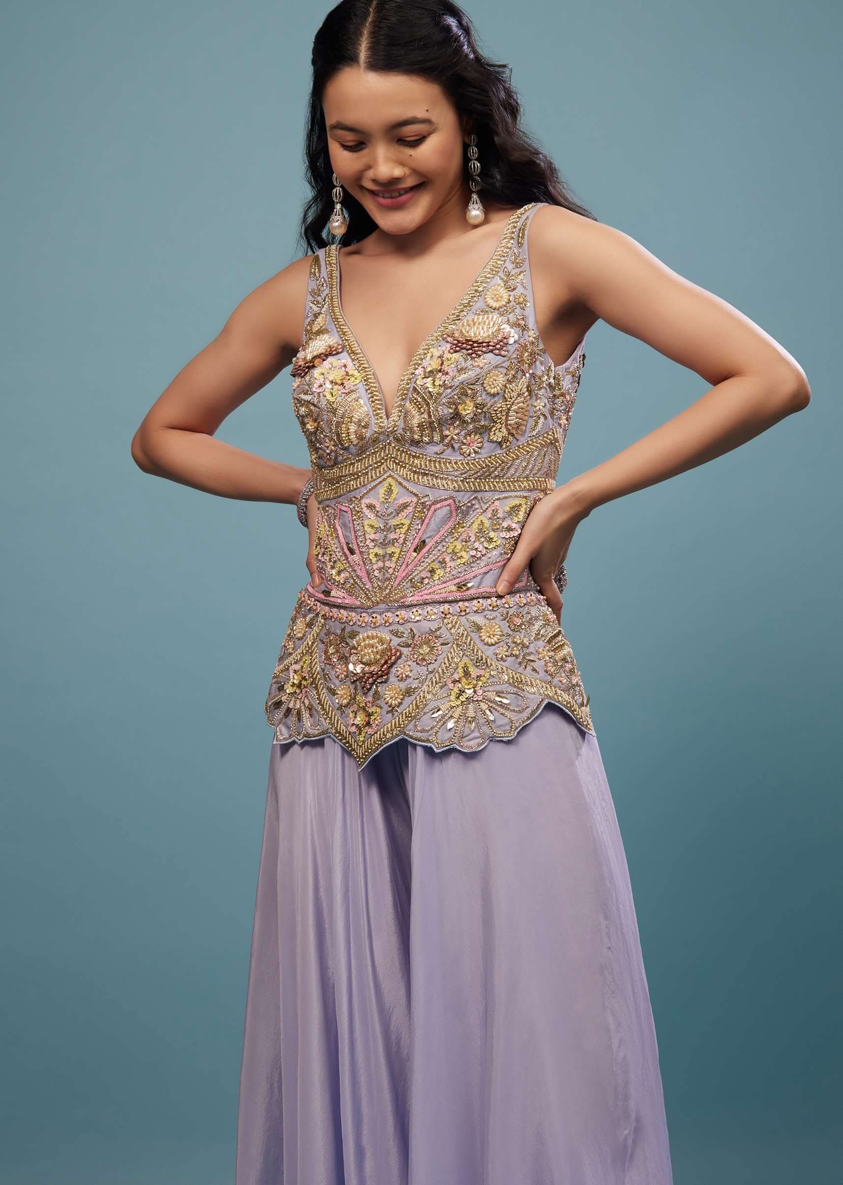 Lavender Purple Embroidered Jumpsuit - Image 4
