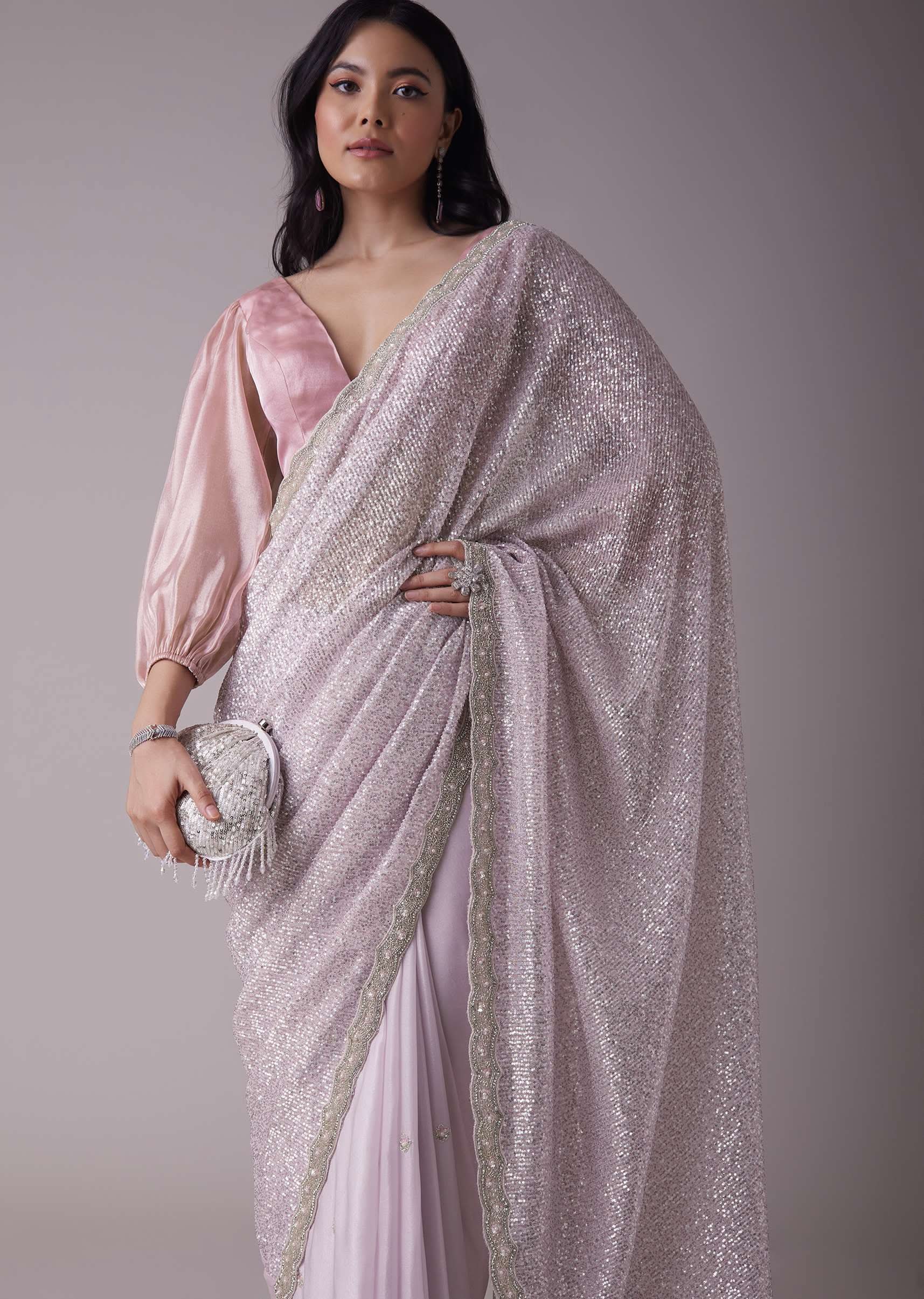 Lavender Purple Sequins Saree With An Embellished Border - Image 2