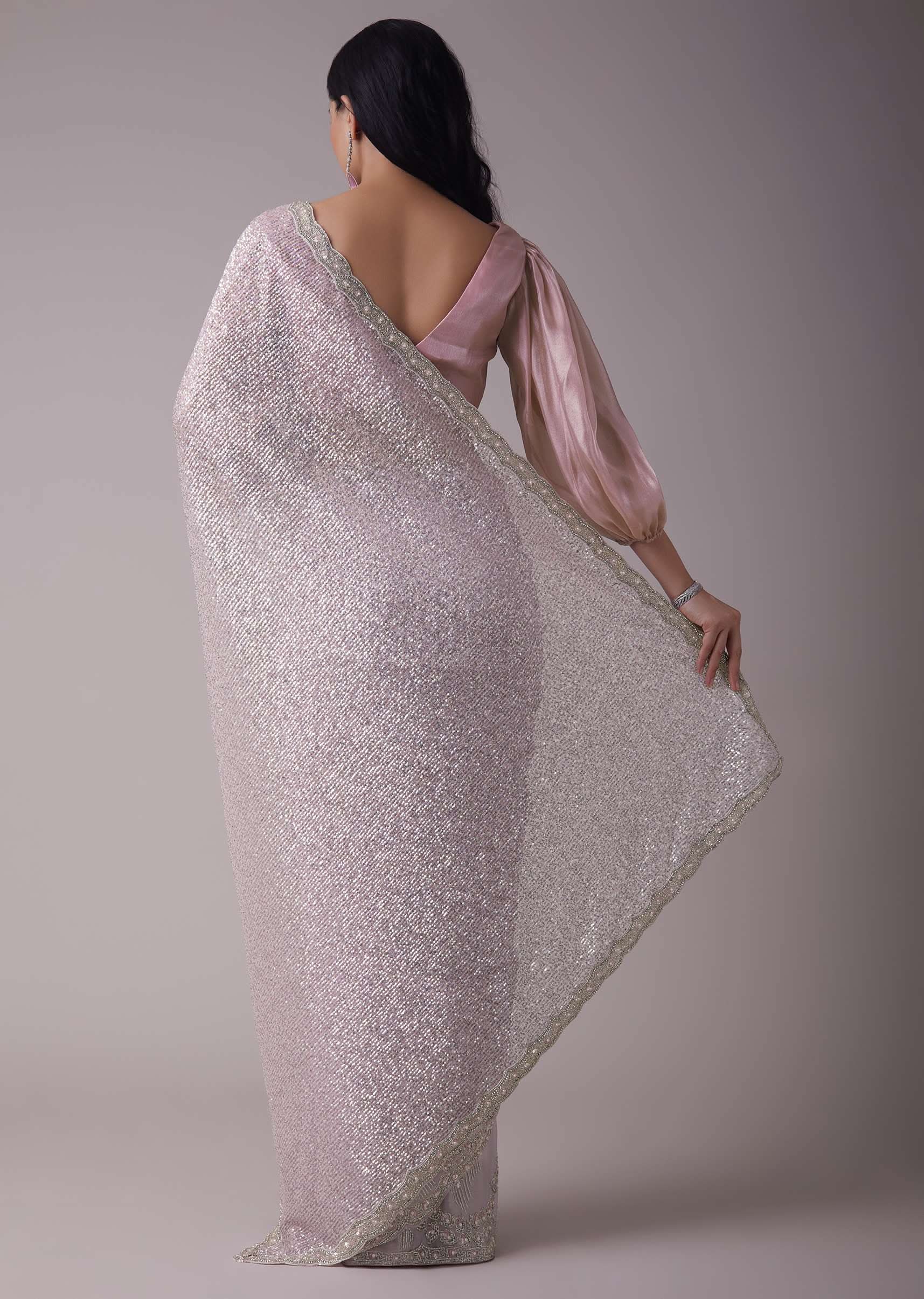 Lavender Purple Sequins Saree With An Embellished Border - Image 4