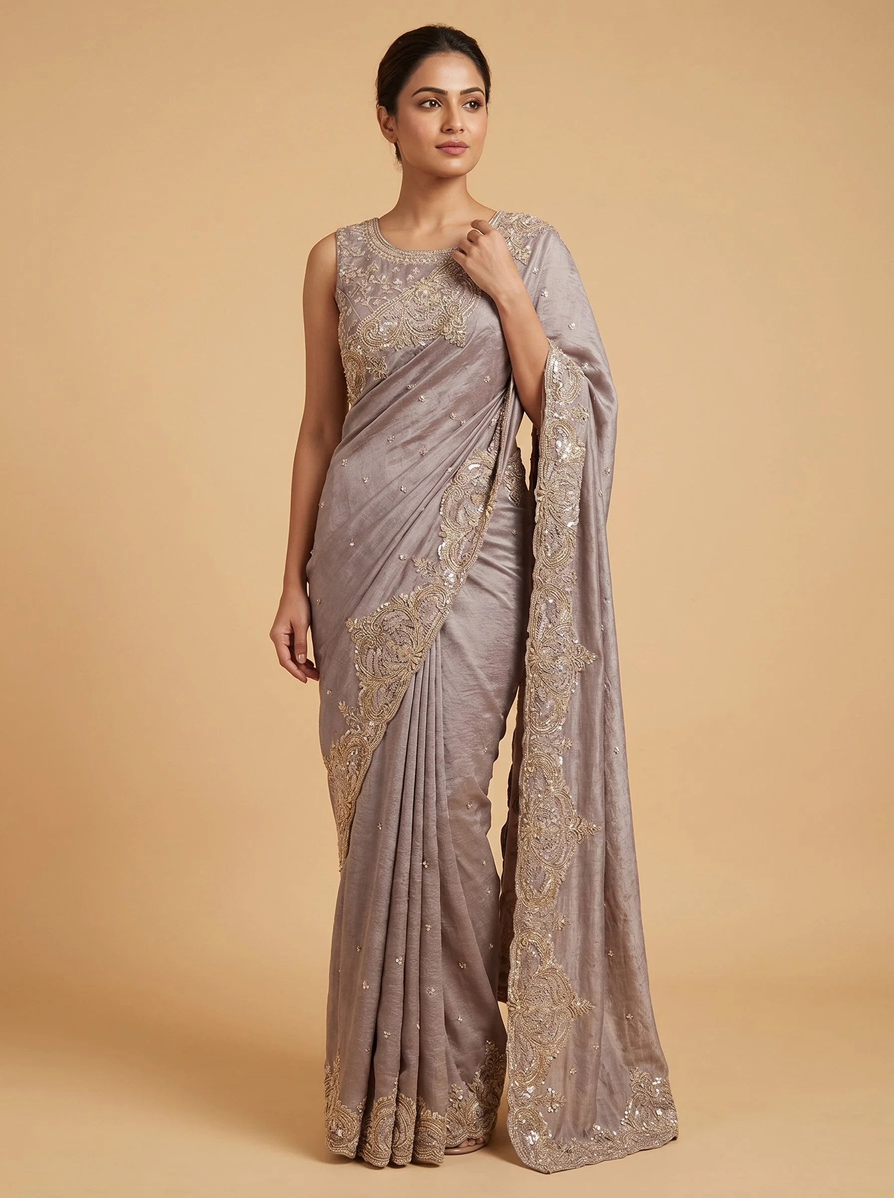 Lavender Soft Glow Embroidered Saree
