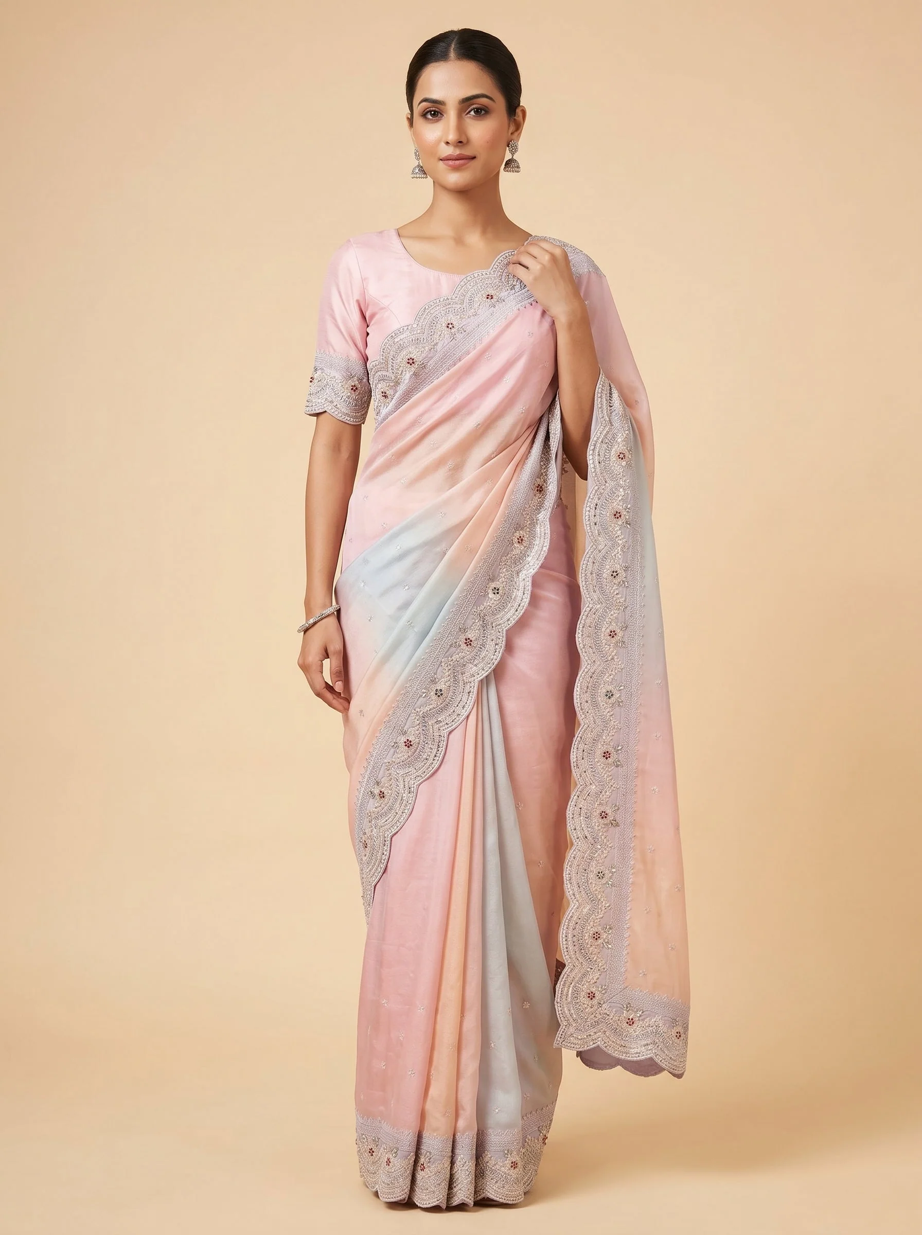 Lavender Soft Motif Embroidered Saree