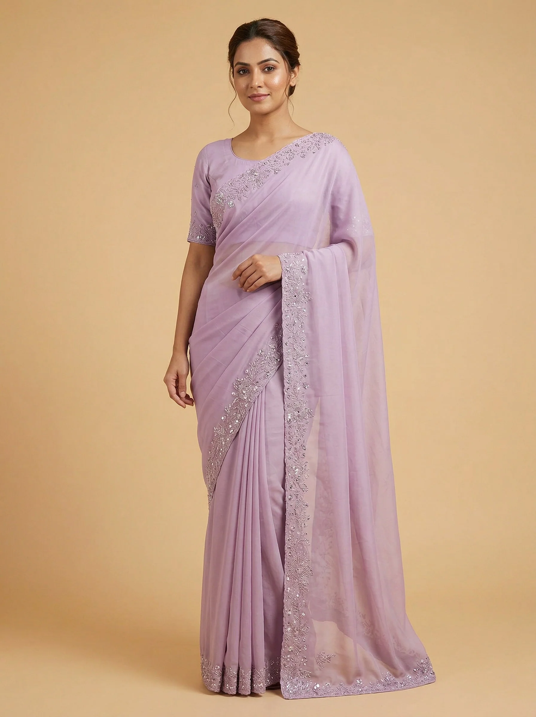 Lavender Tender Embroidered Saree