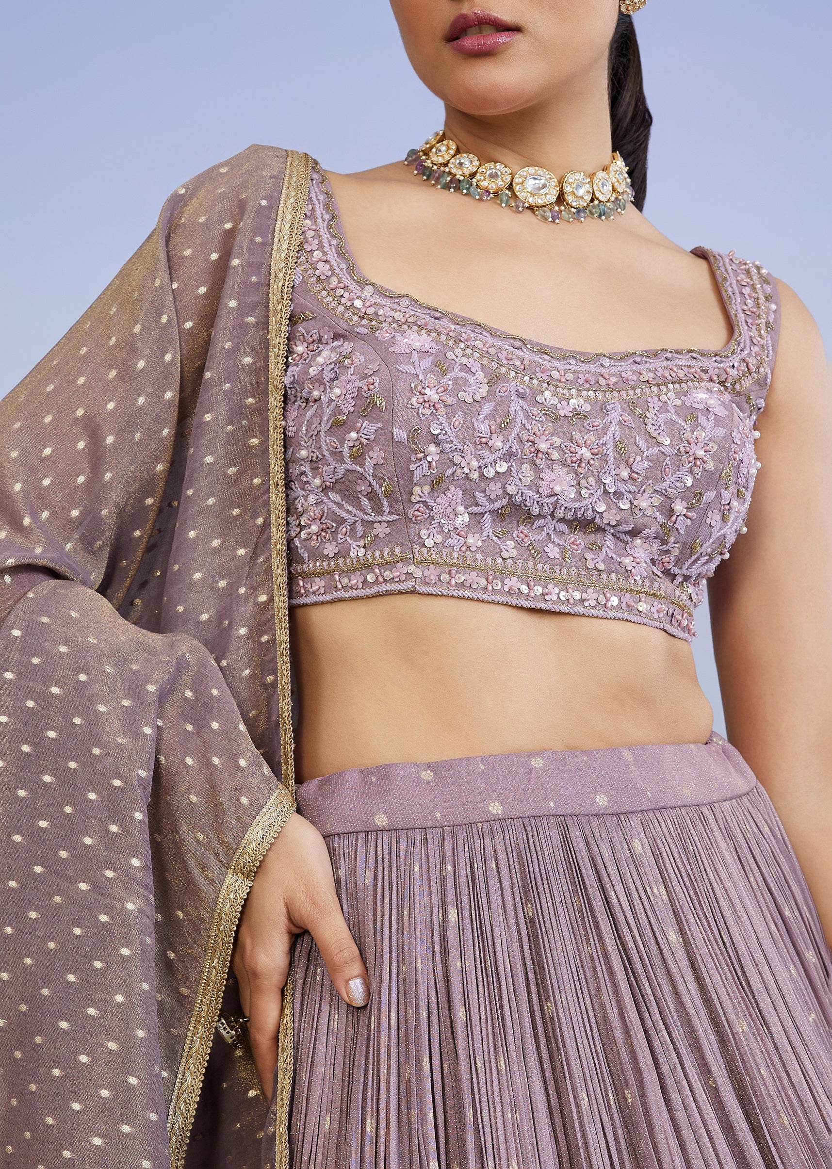 Lavender Tissue Butti Lehenga - Image 3