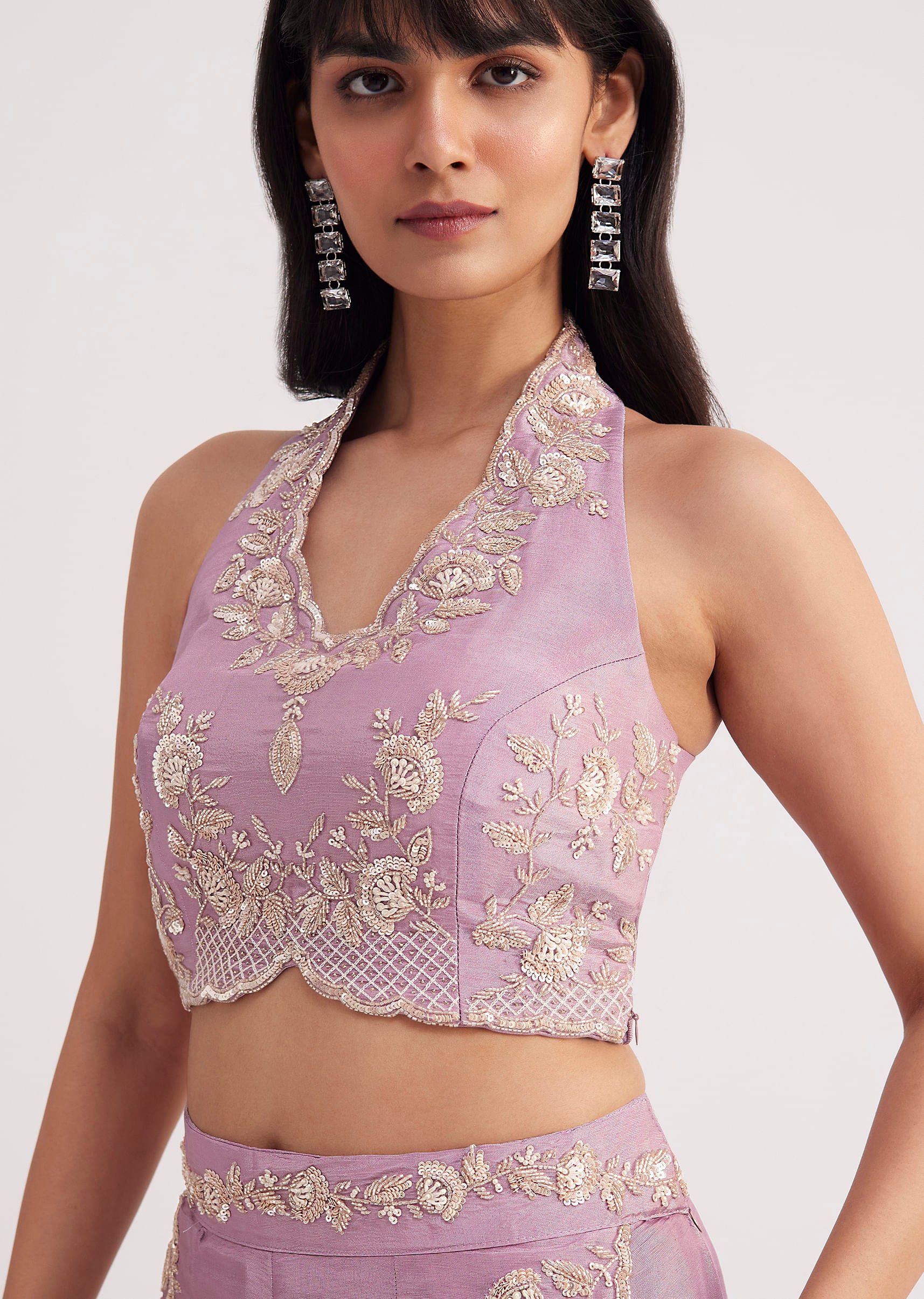 Lavender Tissue Crop Top And Palazzo Set - Image 2