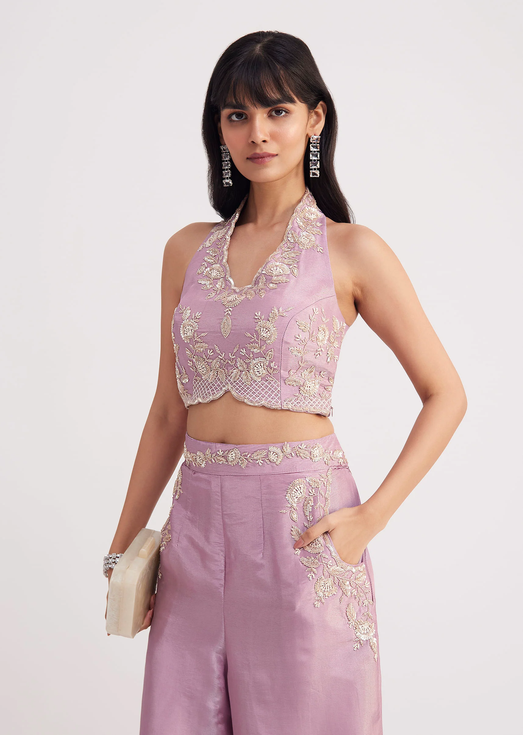 Lavender Tissue Crop Top And Palazzo Set - Image 4