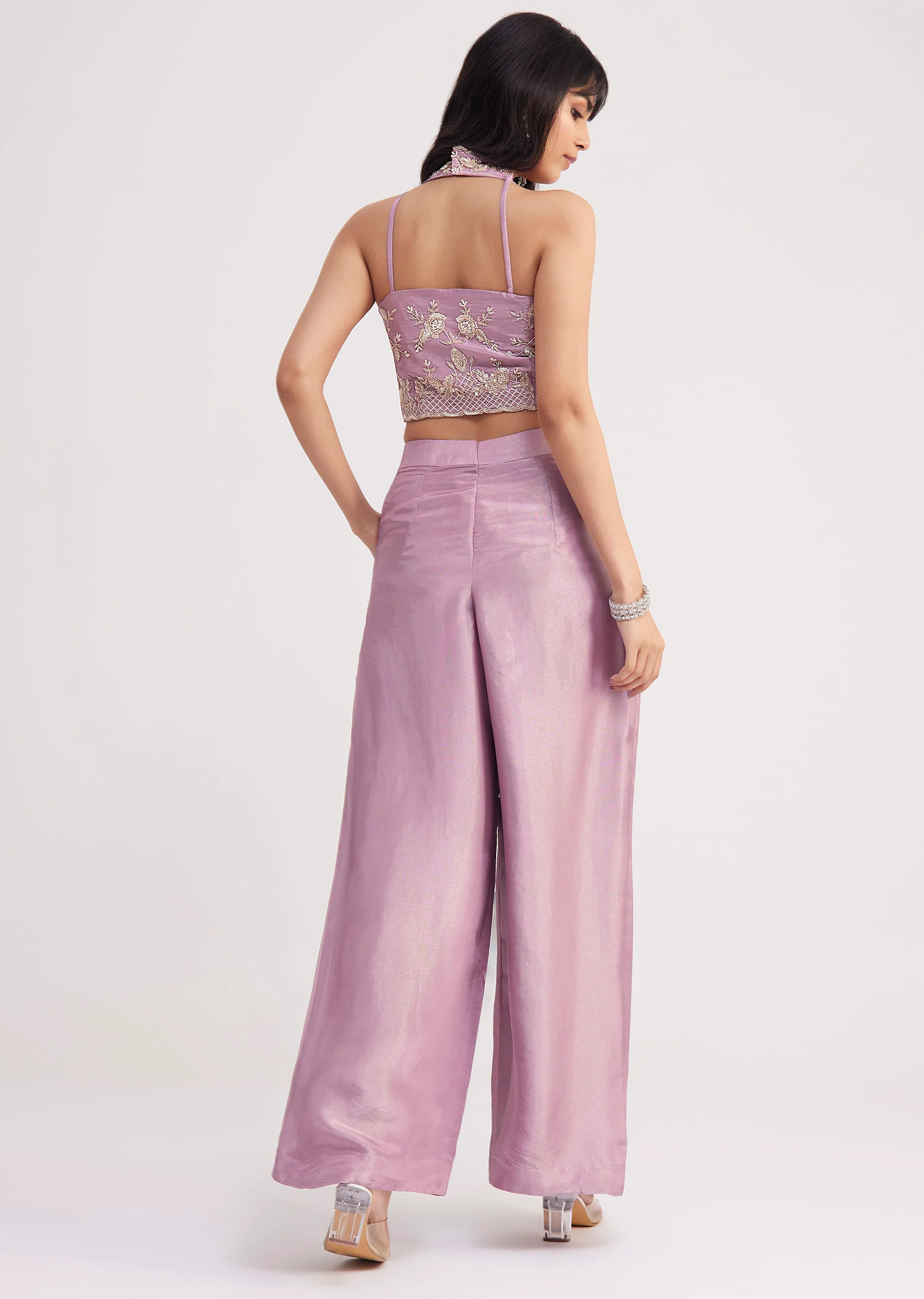 Lavender Tissue Crop Top And Palazzo Set - Image 5