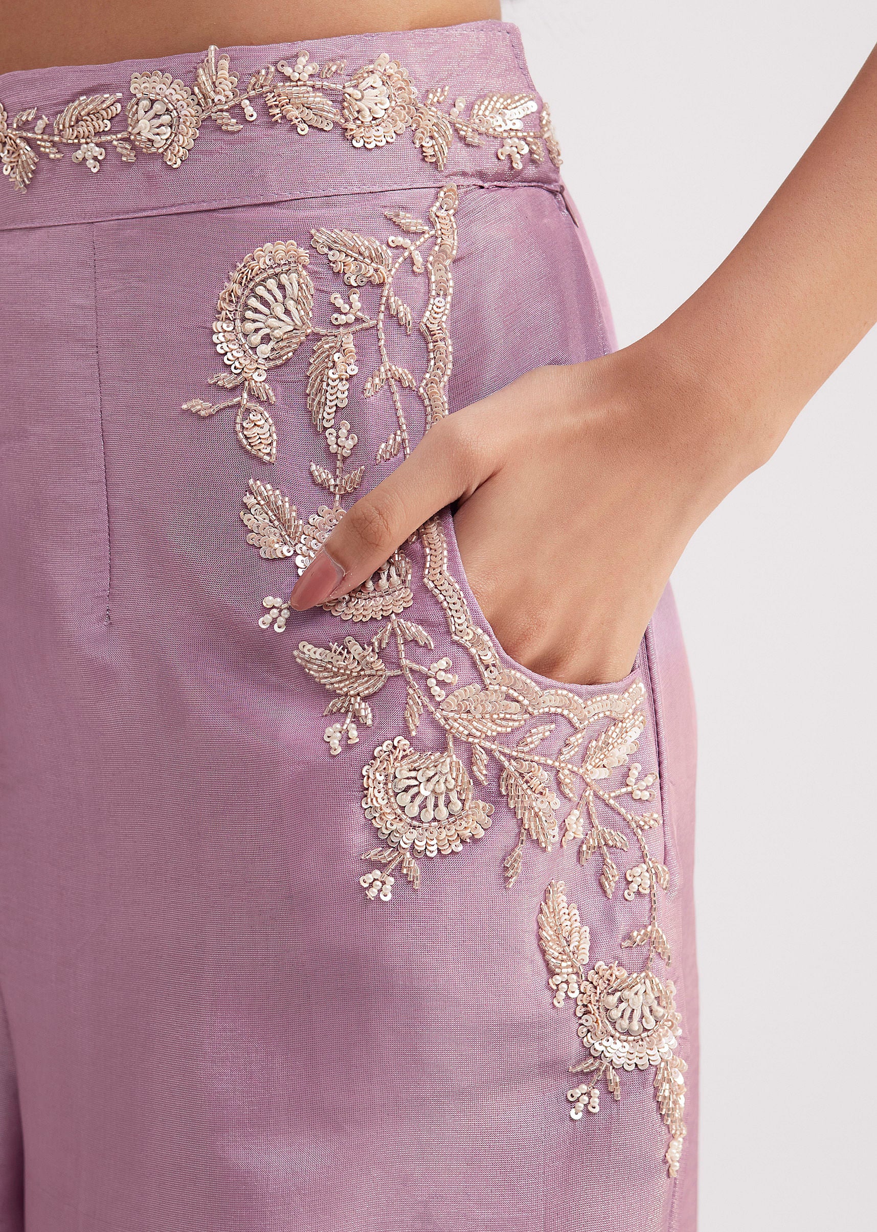 Lavender Tissue Crop Top And Palazzo Set - Image 6