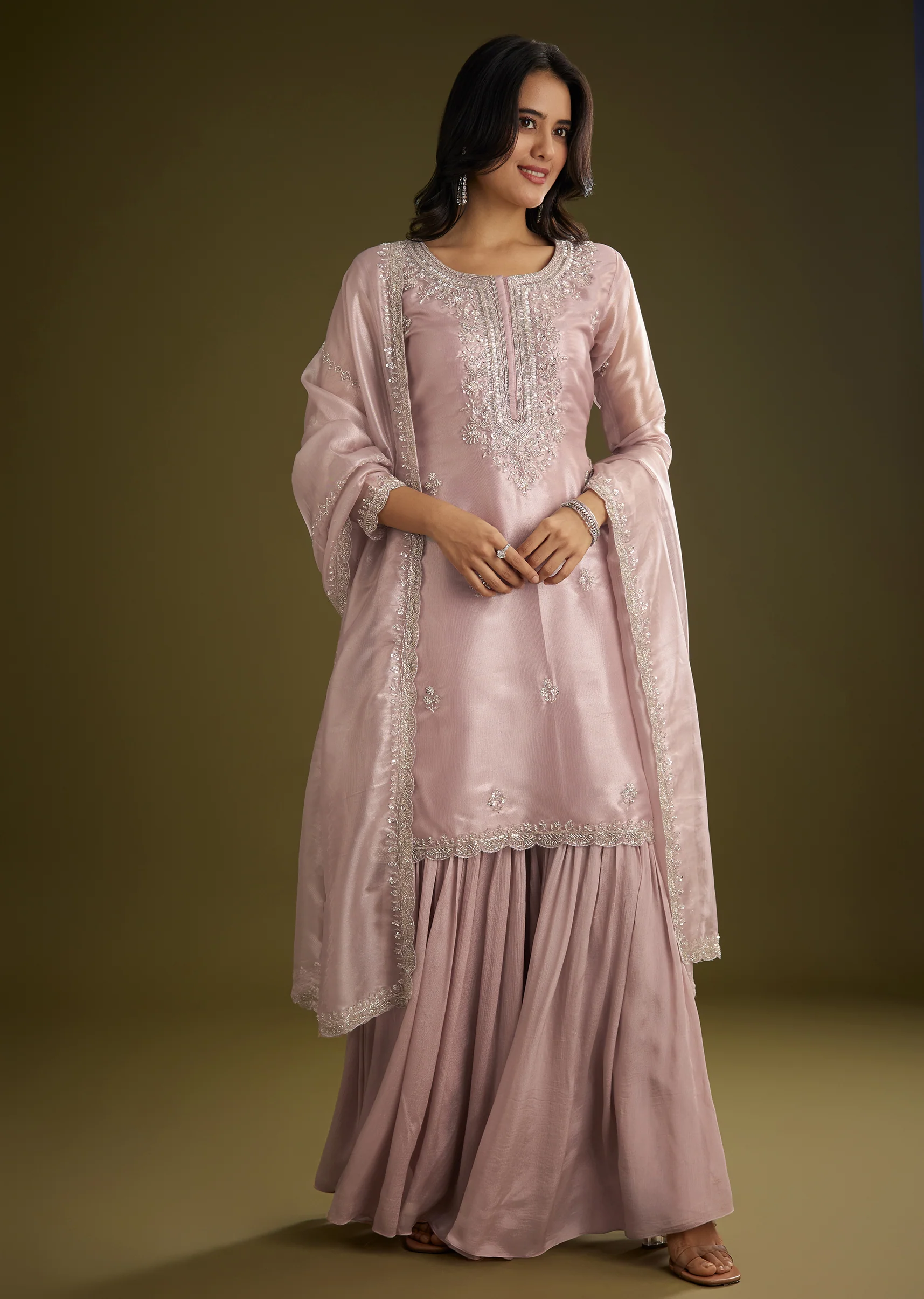 Lavender Tissue Cut Dana Beads Kurta Set With Embroidered Dupatta - Image 3
