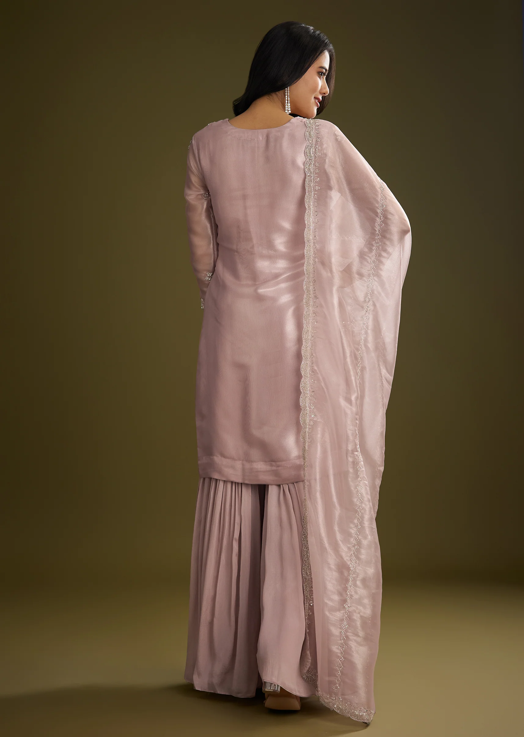 Lavender Tissue Cut Dana Beads Kurta Set With Embroidered Dupatta - Image 5