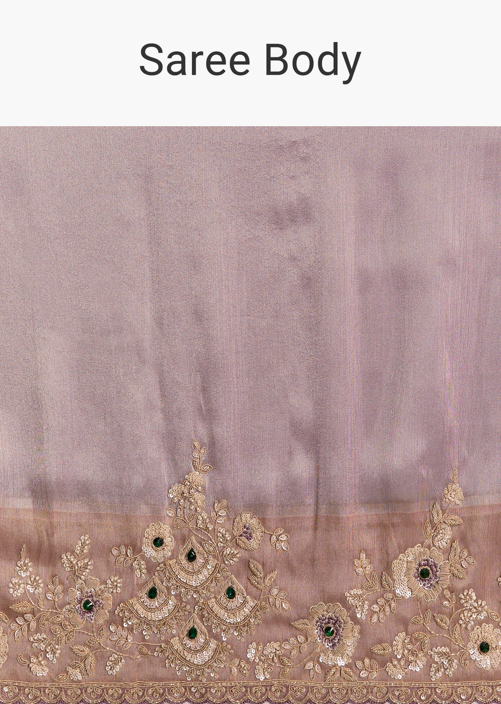 Lavender Tissue Embroidered Saree With Zari Border And Bead Work - Image 9