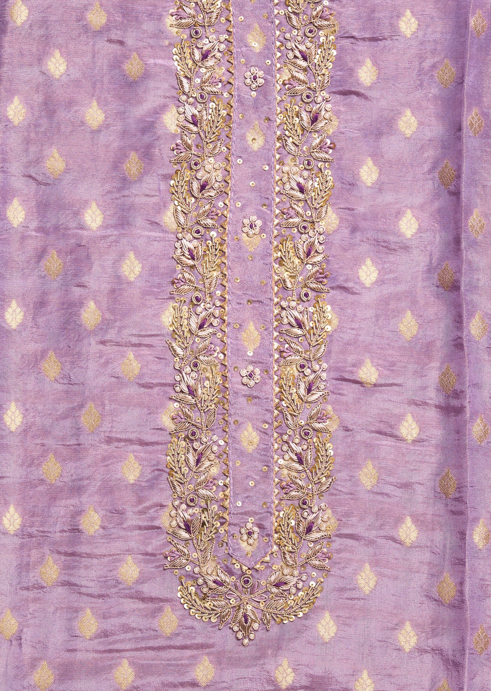 Lavender Tissue Embroidered Unstitched Suit Set - Image 2