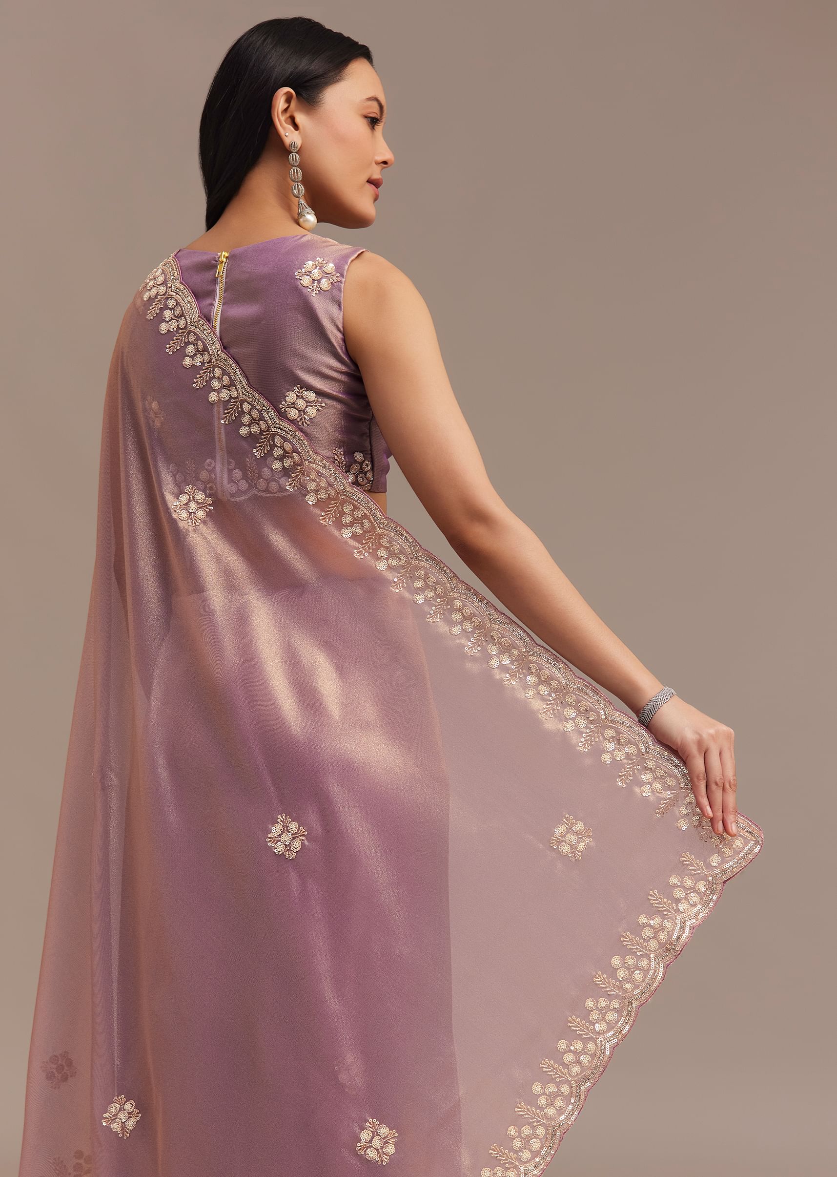 Lavender Tissue Saree Embroidered With Sequins And Cutdana - Image 6
