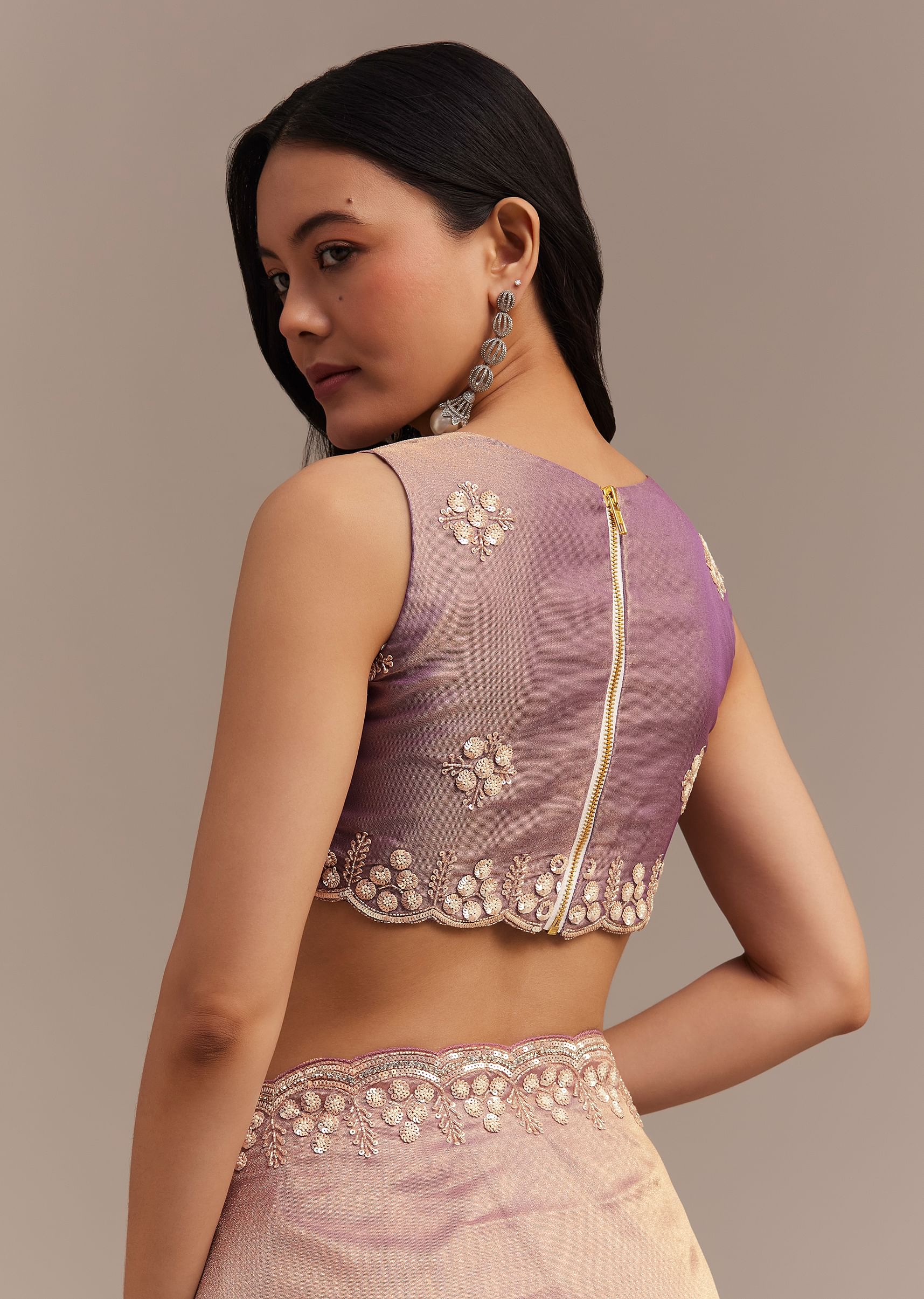Lavender Tissue Saree Embroidered With Sequins And Cutdana - Image 8