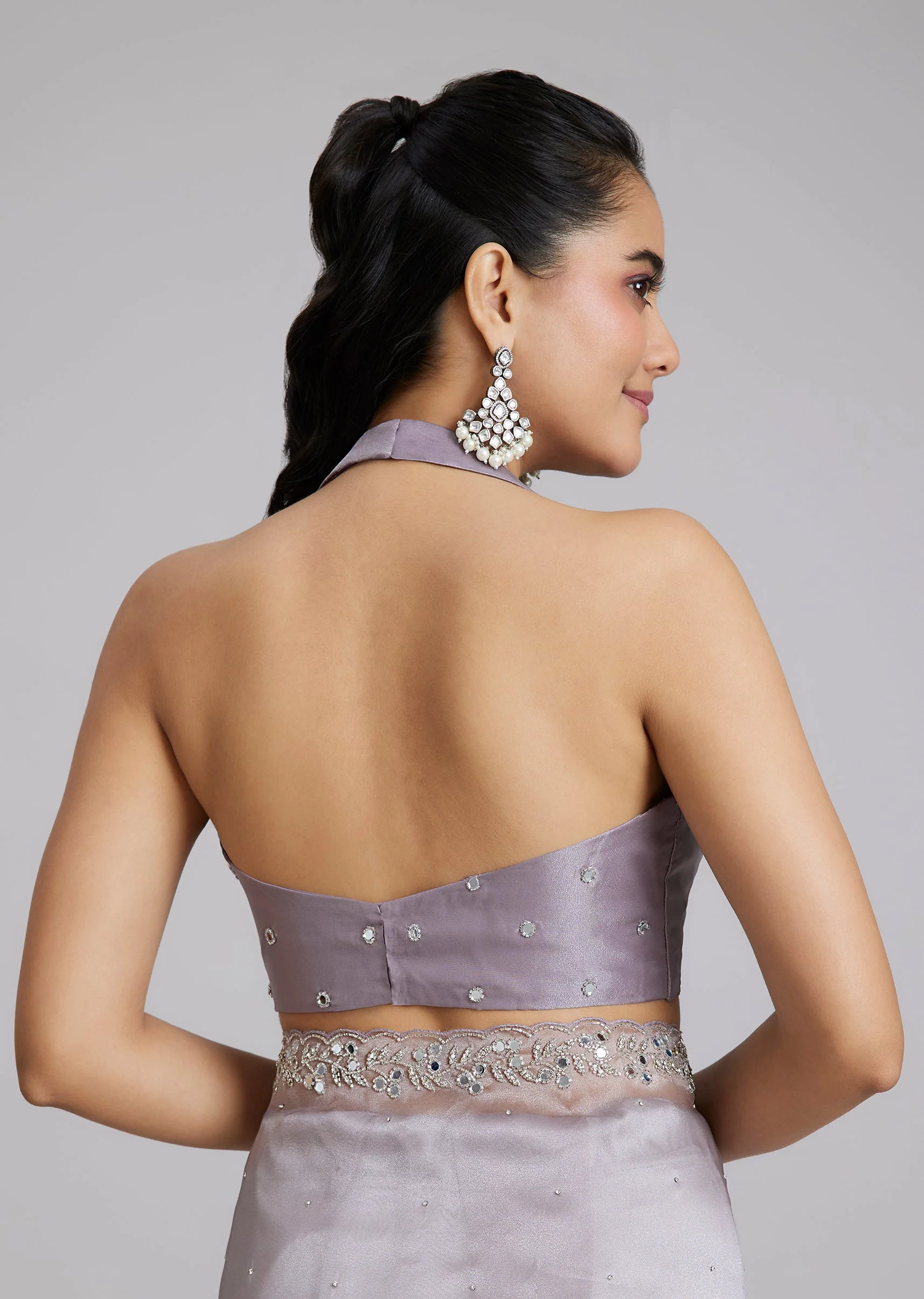 Lavender Tissue Saree With Cutdana Scallop Border - Image 8
