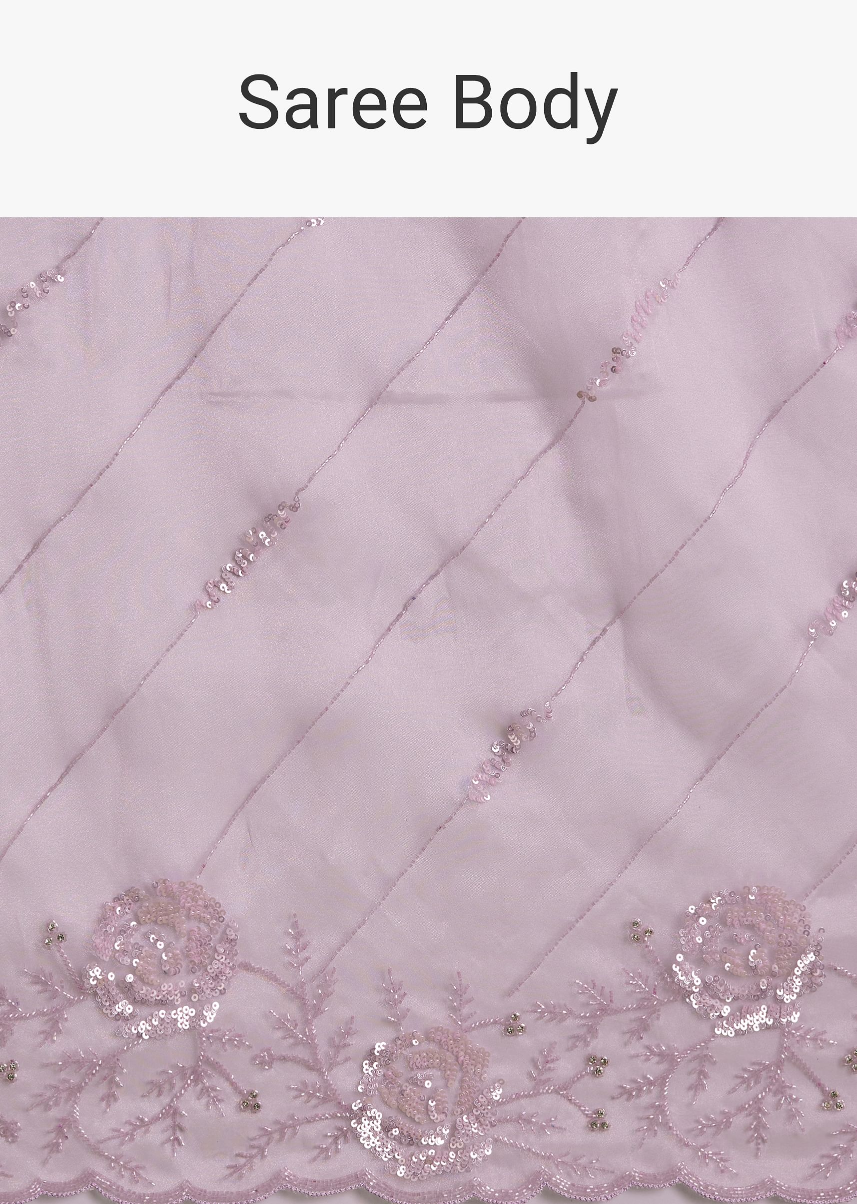 Lavender Tissue Saree With Floral Embroidery And Scallop Border - Image 9