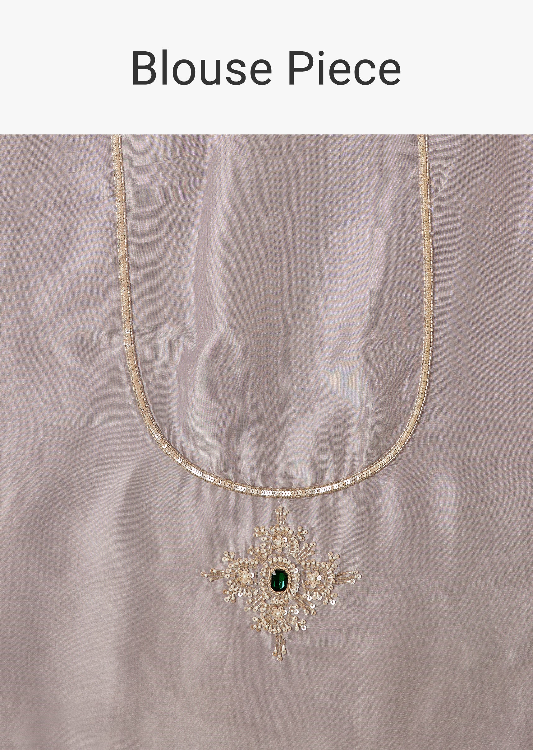 Lavender Tissue Saree With Zardosi And Emerald Stone Embroidery - Image 10