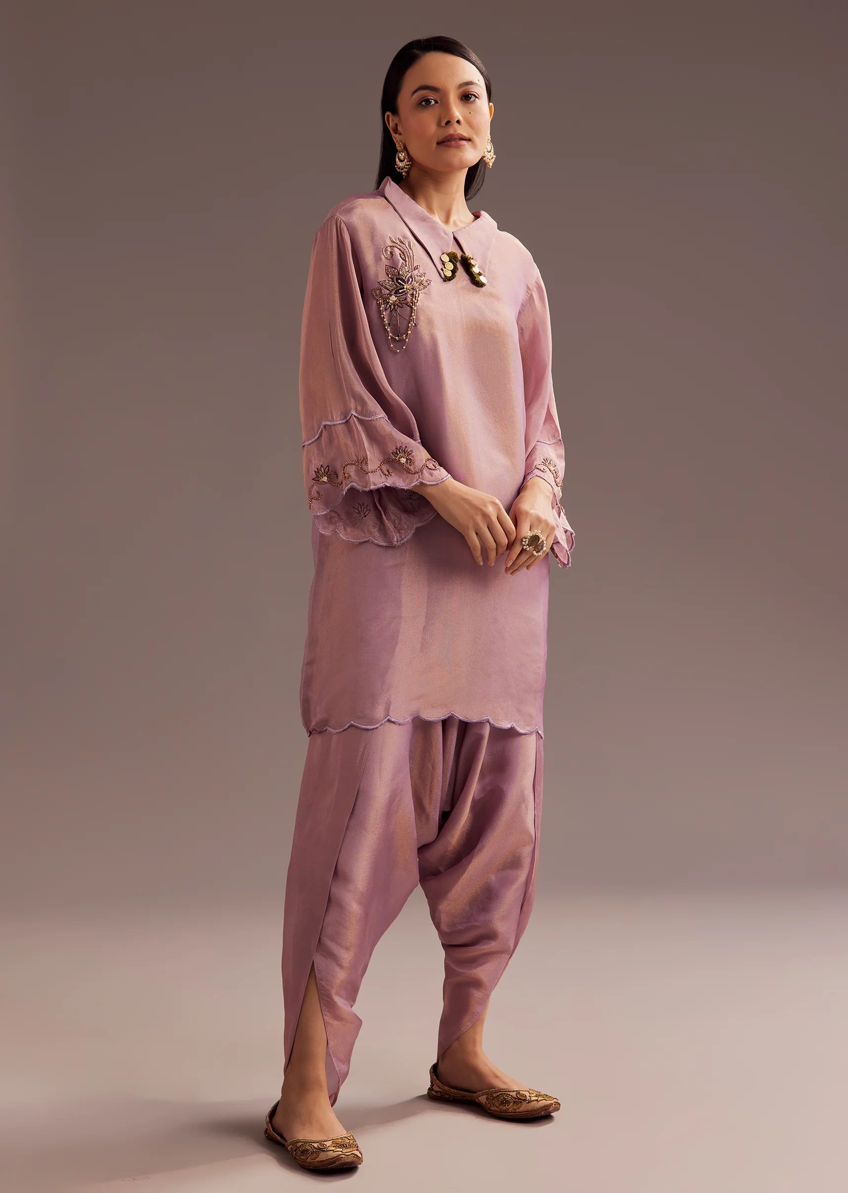 Lavender Zardosi Kurta With Embroidered Dupatta Belt - Image 6