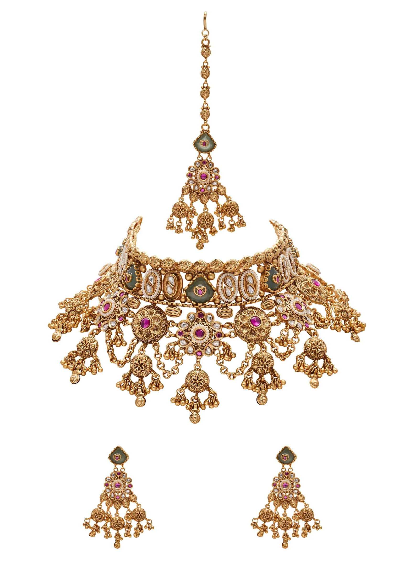 Layered Multicolor Bridal Kundan Necklace Set