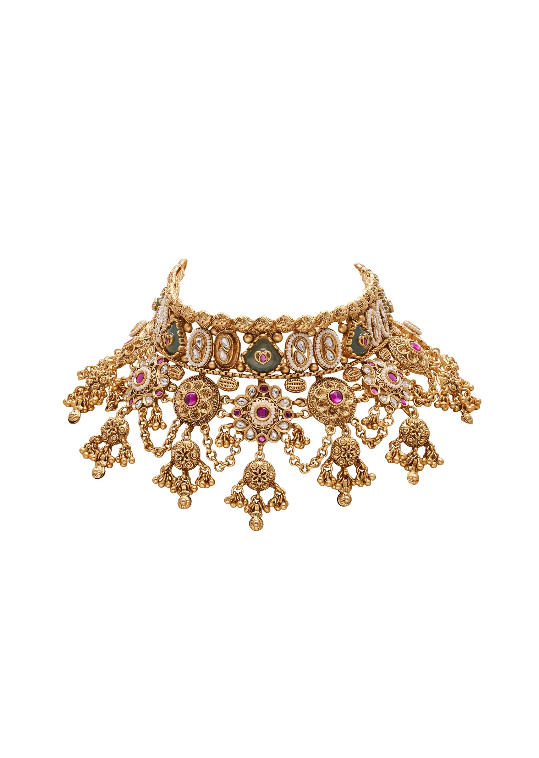 Layered Multicolor Bridal Kundan Necklace Set - Image 2