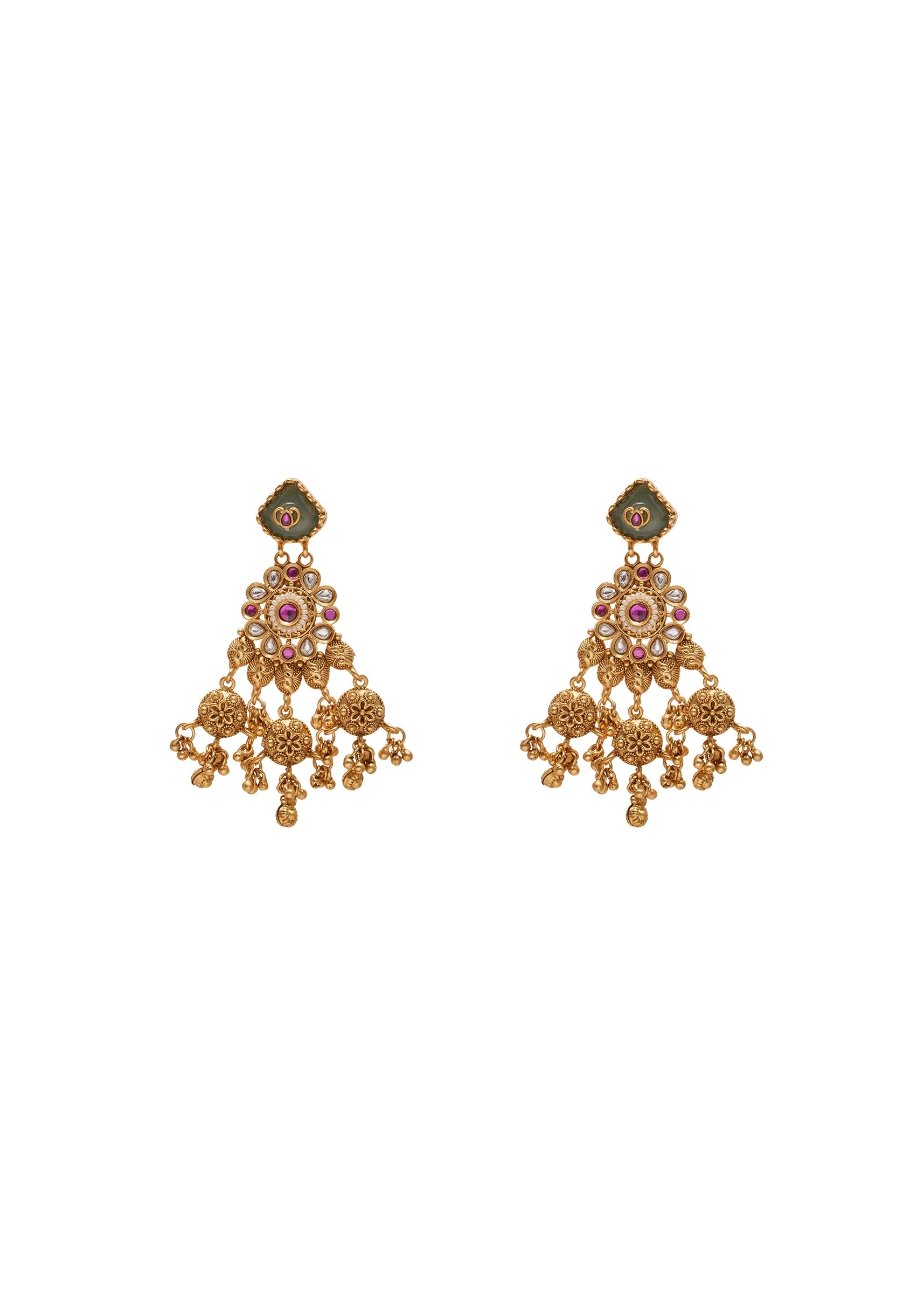 Layered Multicolor Bridal Kundan Necklace Set - Image 3