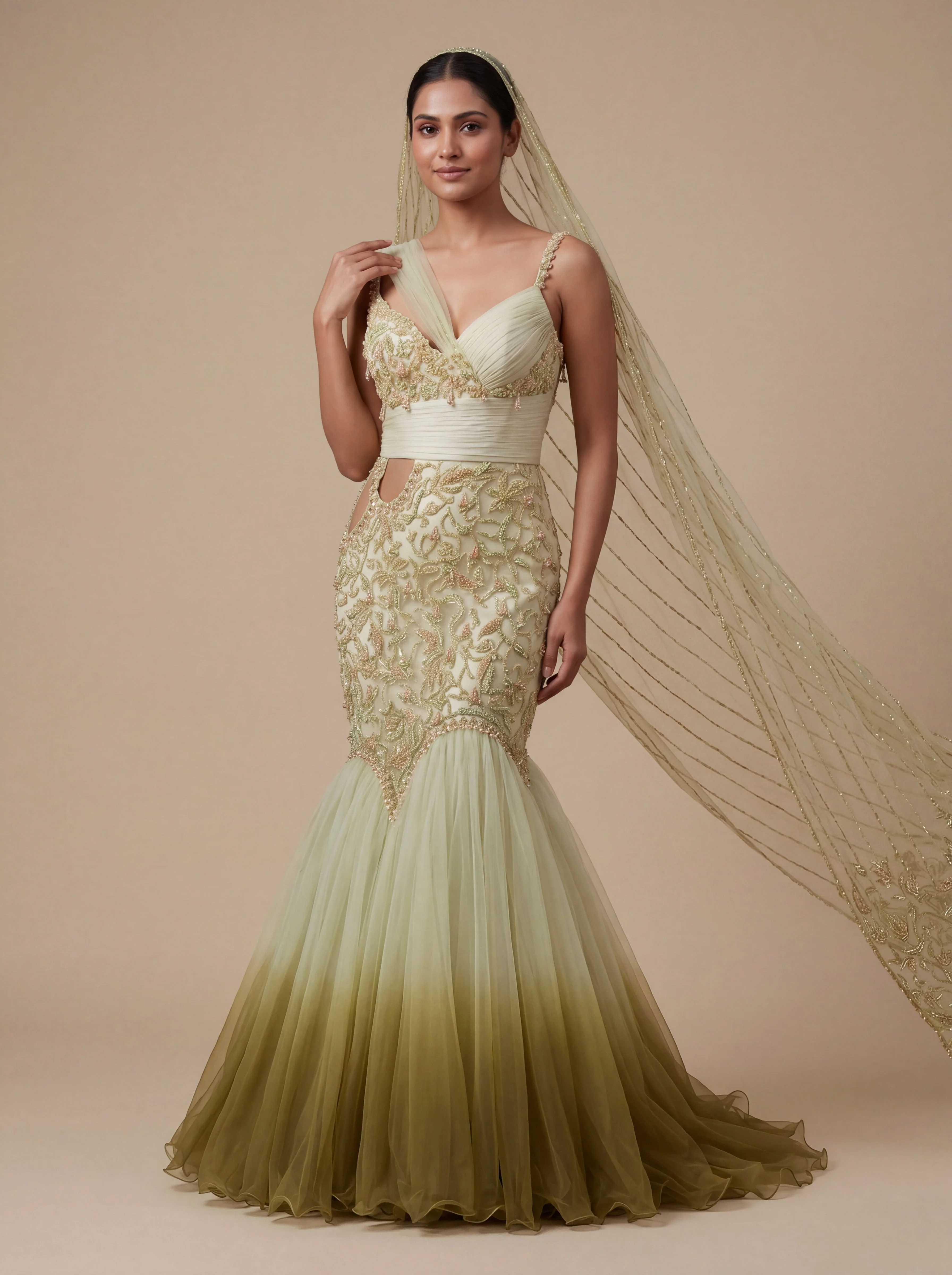 Lemon Contemporary Bridal Gown With Embellished Mermaid Silhouette